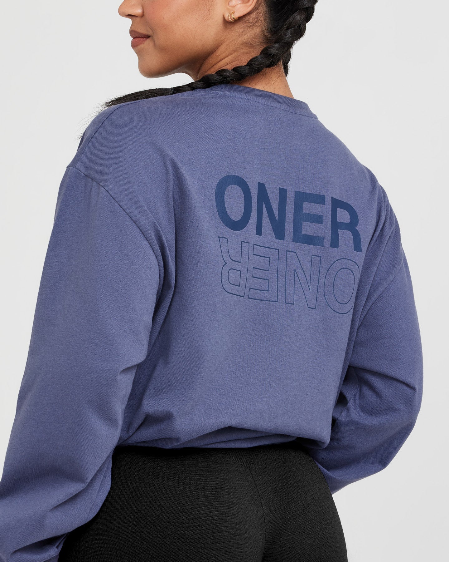 Classic Mirror Graphic Oversized Long Sleeve Top | Washed Slate Blue - Image 5
