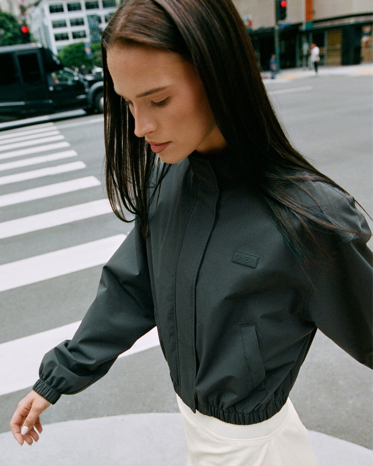 Alternative view of Cropped Bomber Jacket | Emerald Noir