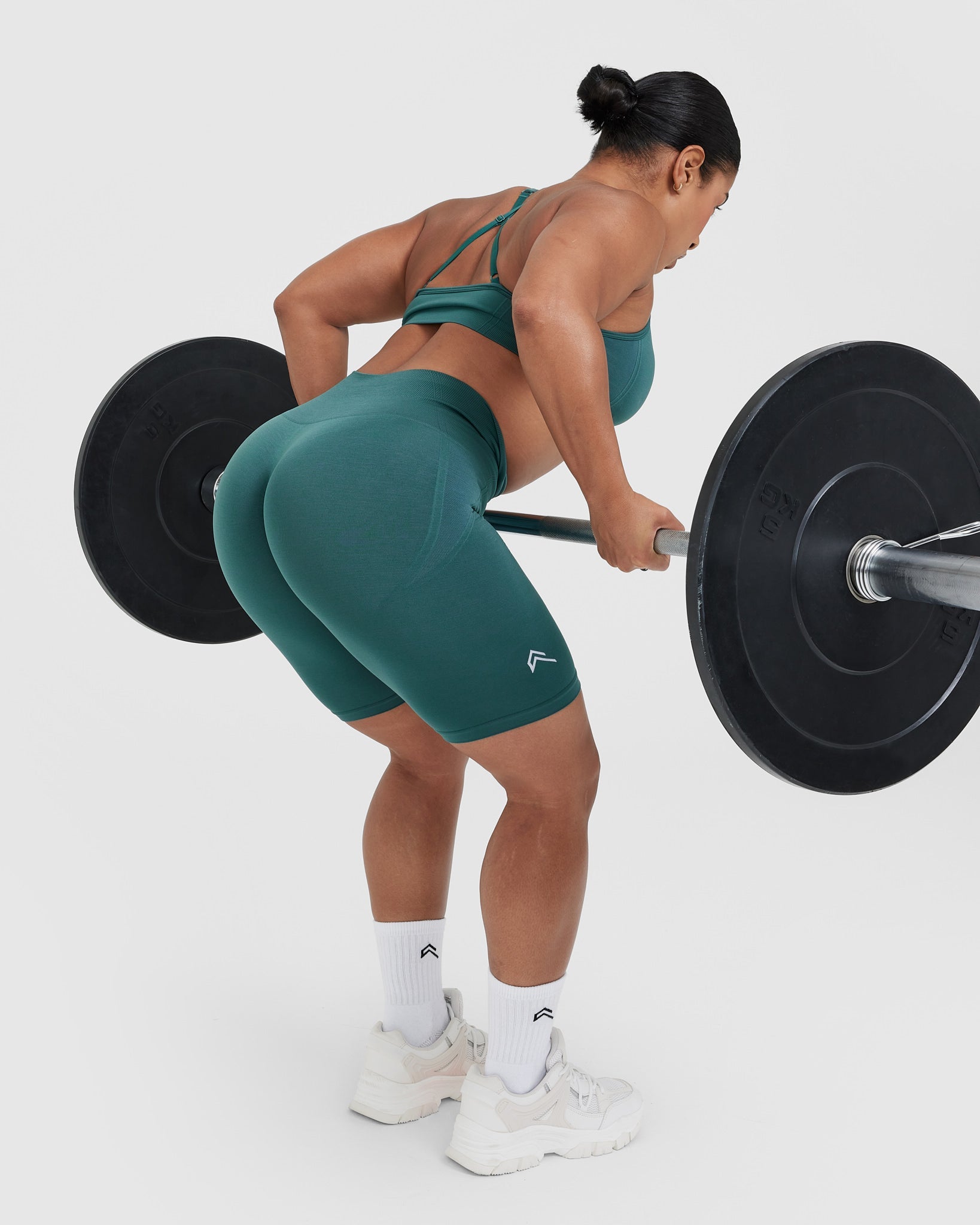 EffortlessLift Seamless Cycling Shorts with White Logo | Marine Teal - Image 3