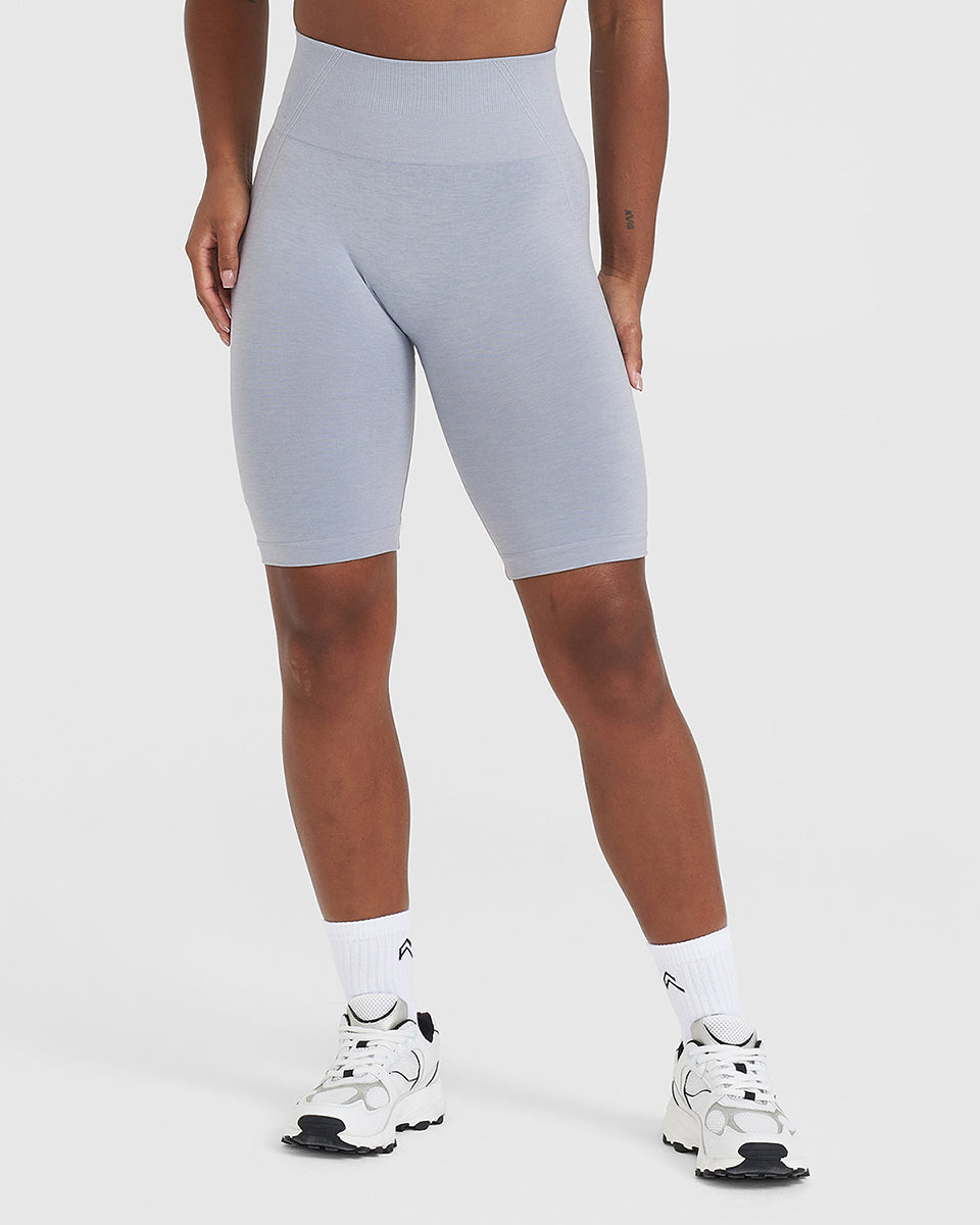 EffortlessLift Seamless Cycling Shorts with White Logo | Metal Grey