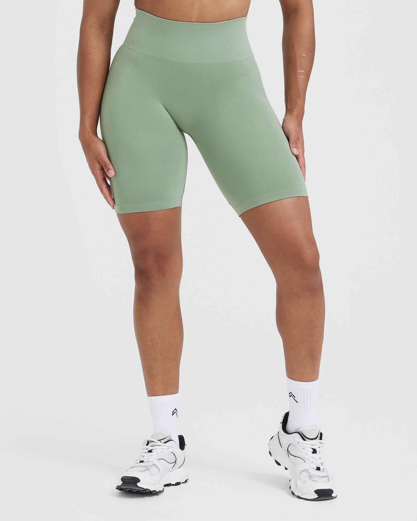 EffortlessLift Seamless Cycling Shorts with White Logo | Sage