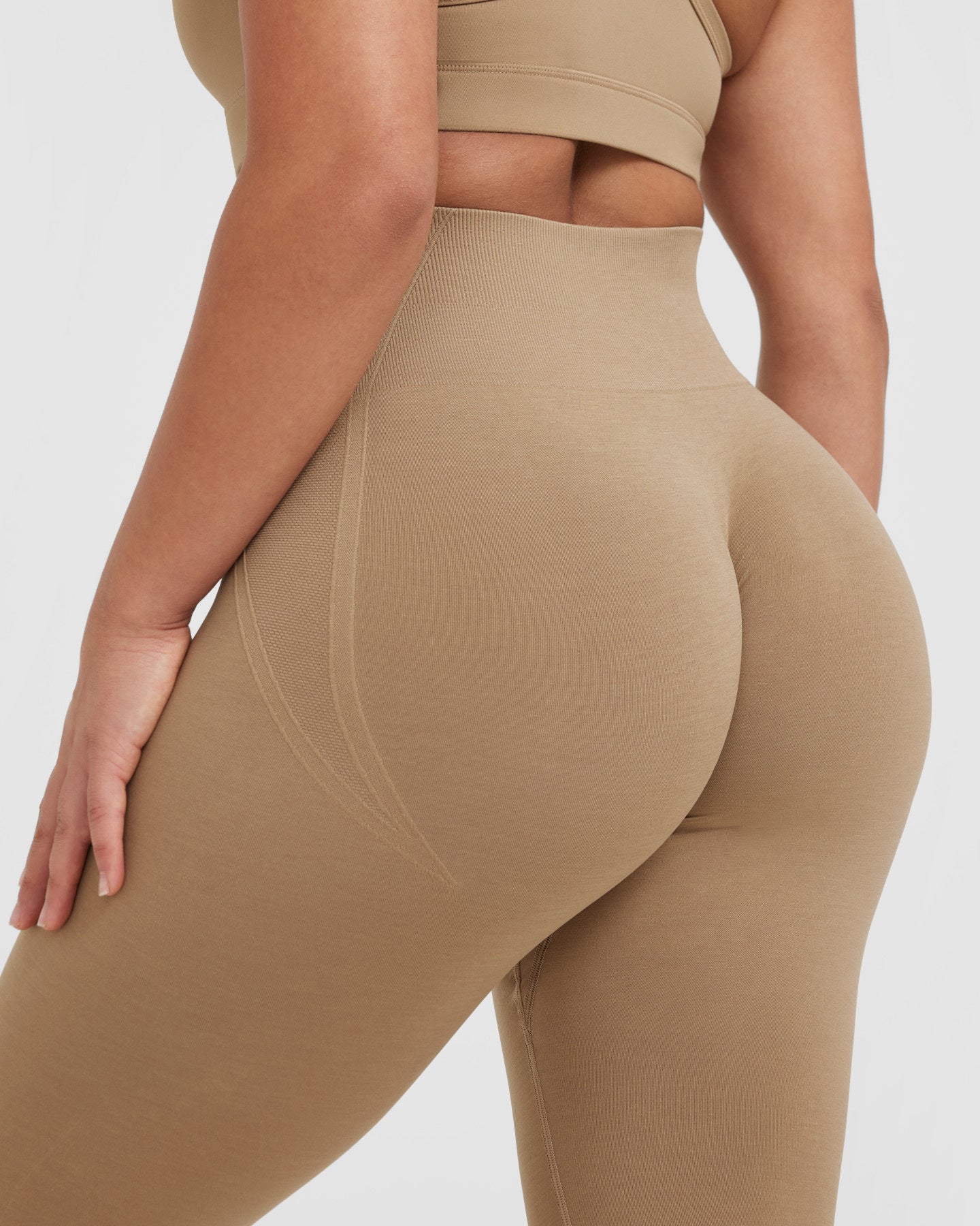 EffortlessLift Seamless Leggings with White Logo | Dune Brown - Image 5