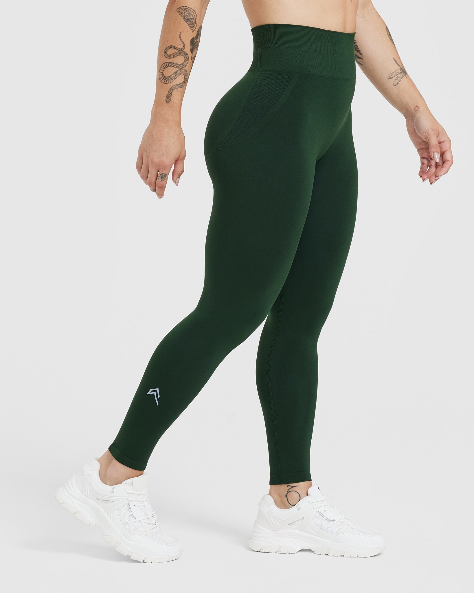EffortlessLift Seamless Leggings with White Logo | Evergreen - Image 3