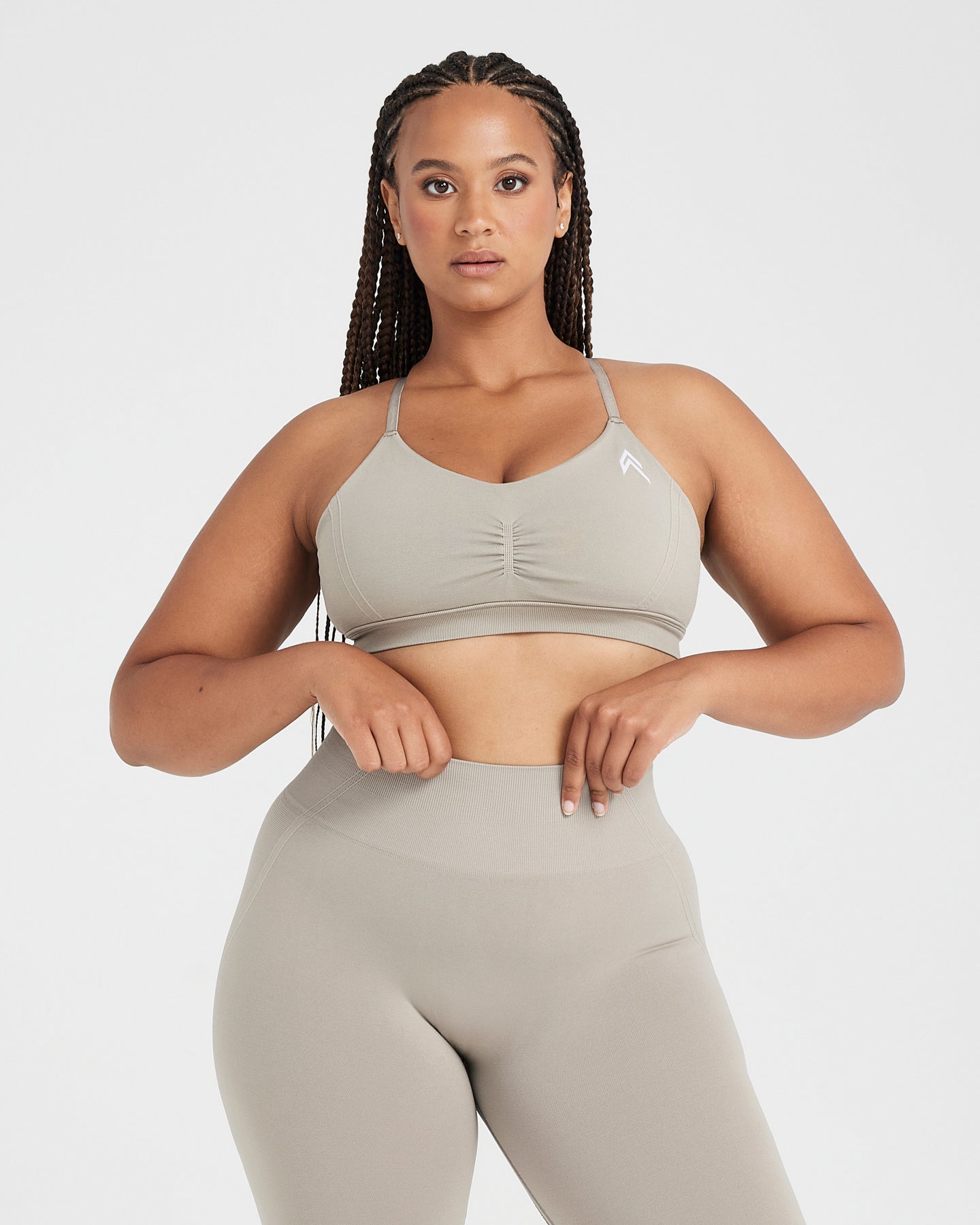 EffortlessLift Micro Bralette with White Logo | Warm Sand