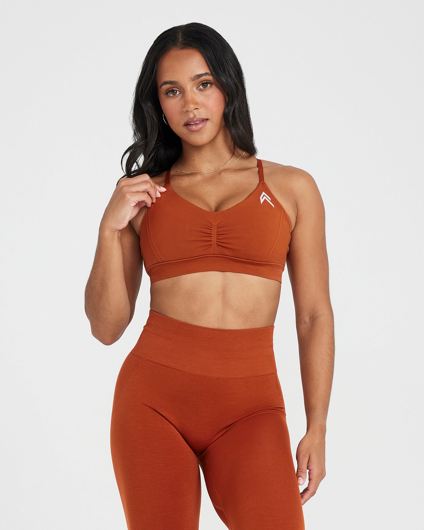 EffortlessLift Micro Bralette with White Logo | Warm Copper