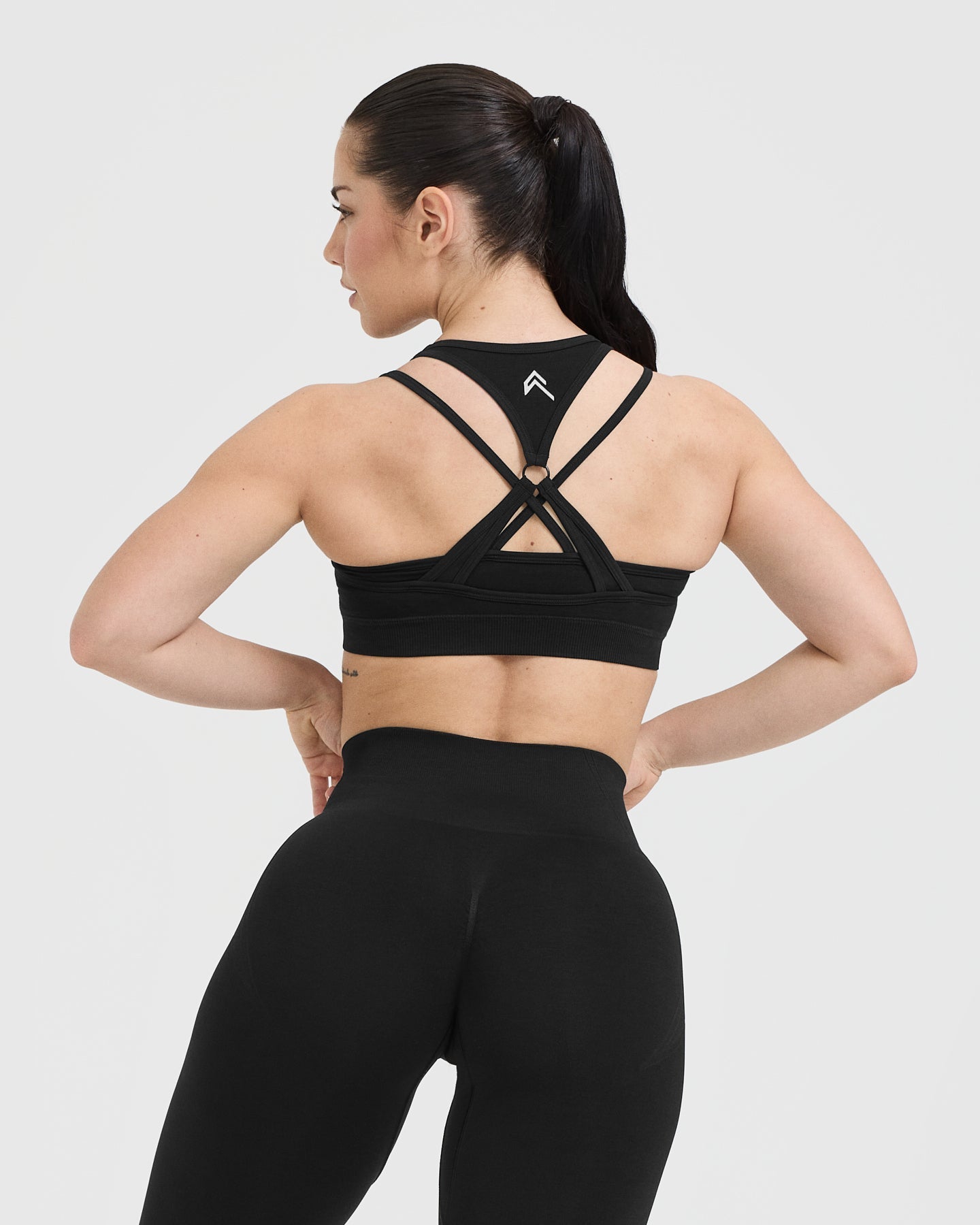 Alternative view of EffortlessLift Seamless Layered Sports Bra with White Logo | Black