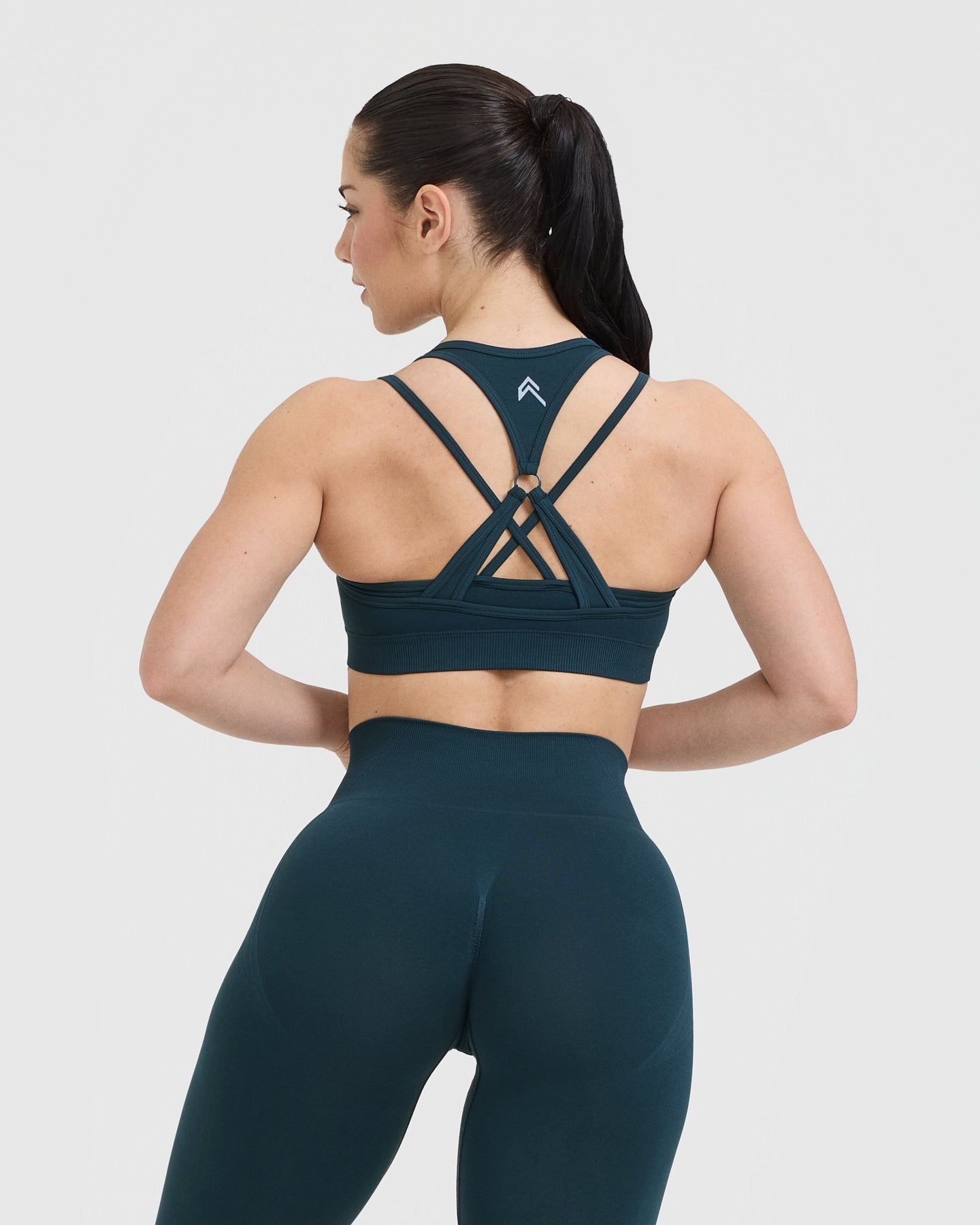 Alternative view of EffortlessLift Seamless Layered Sports Bra with White Logo | Oil Blue