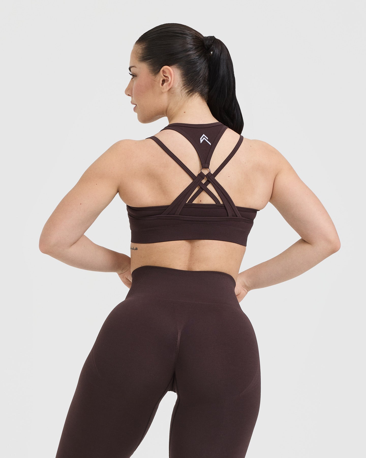 Alternative view of EffortlessLift Seamless Layered Sports Bra with White Logo | Plum Brown