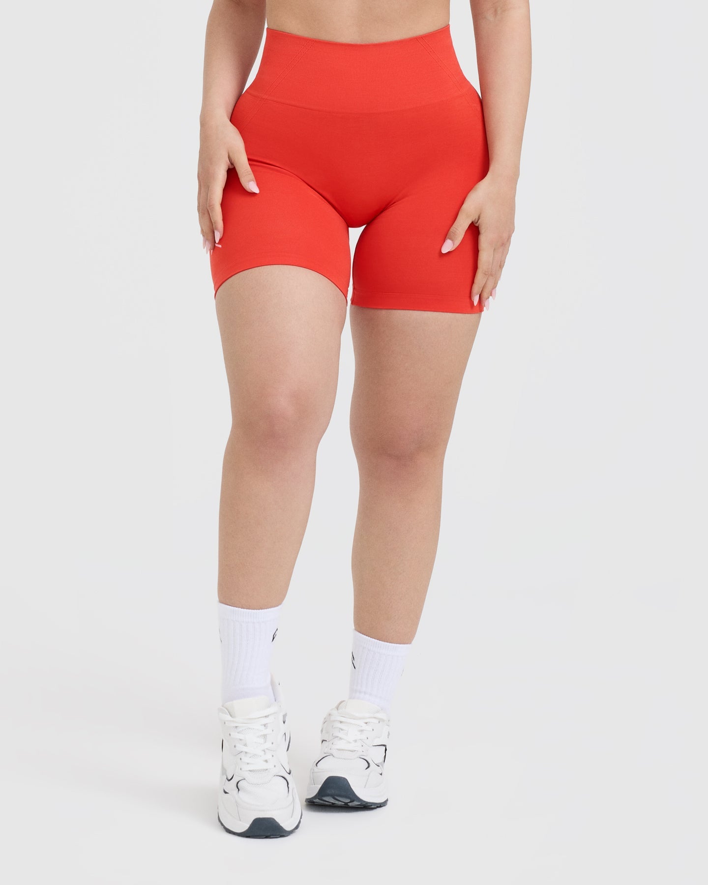 EffortlessLift Seamless Shorts with White Logo | Charged Orange