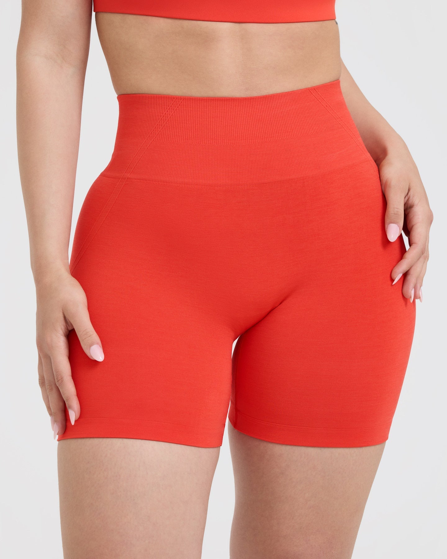 EffortlessLift Seamless Shorts with White Logo | Charged Orange - Image 4