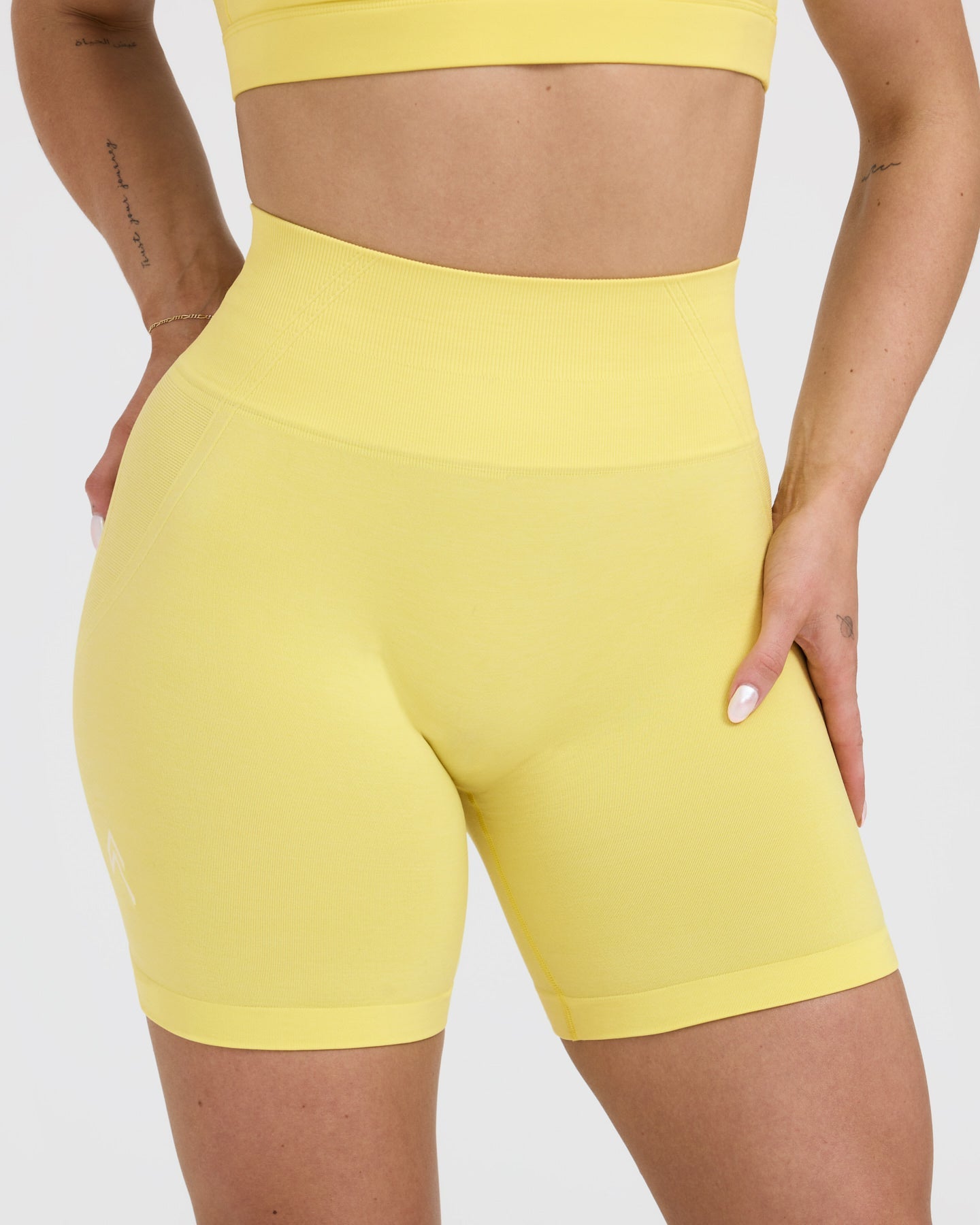 EffortlessLift Seamless Shorts with White Logo | Lemon Yellow - Image 4