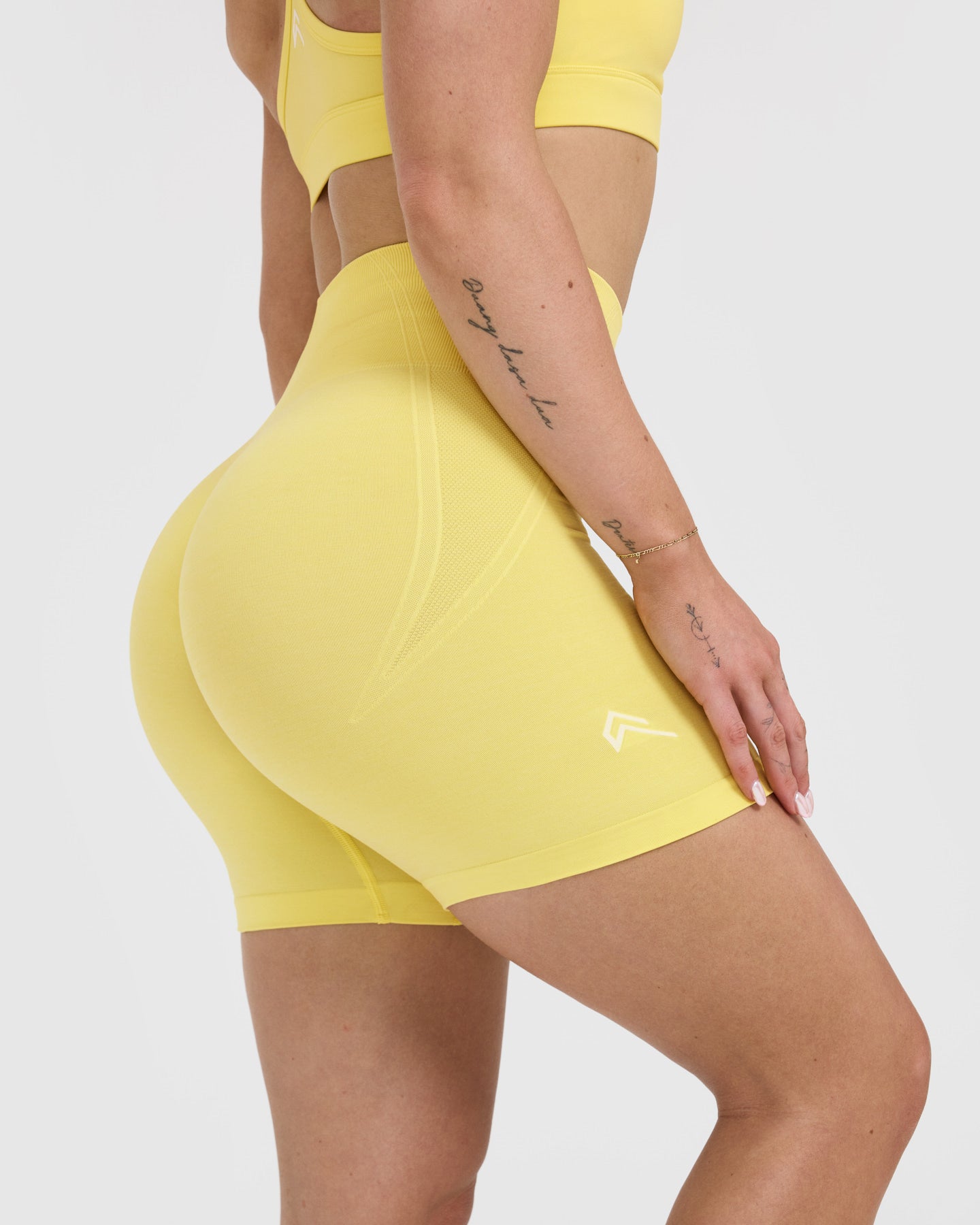 EffortlessLift Seamless Shorts with White Logo | Lemon Yellow - Image 5