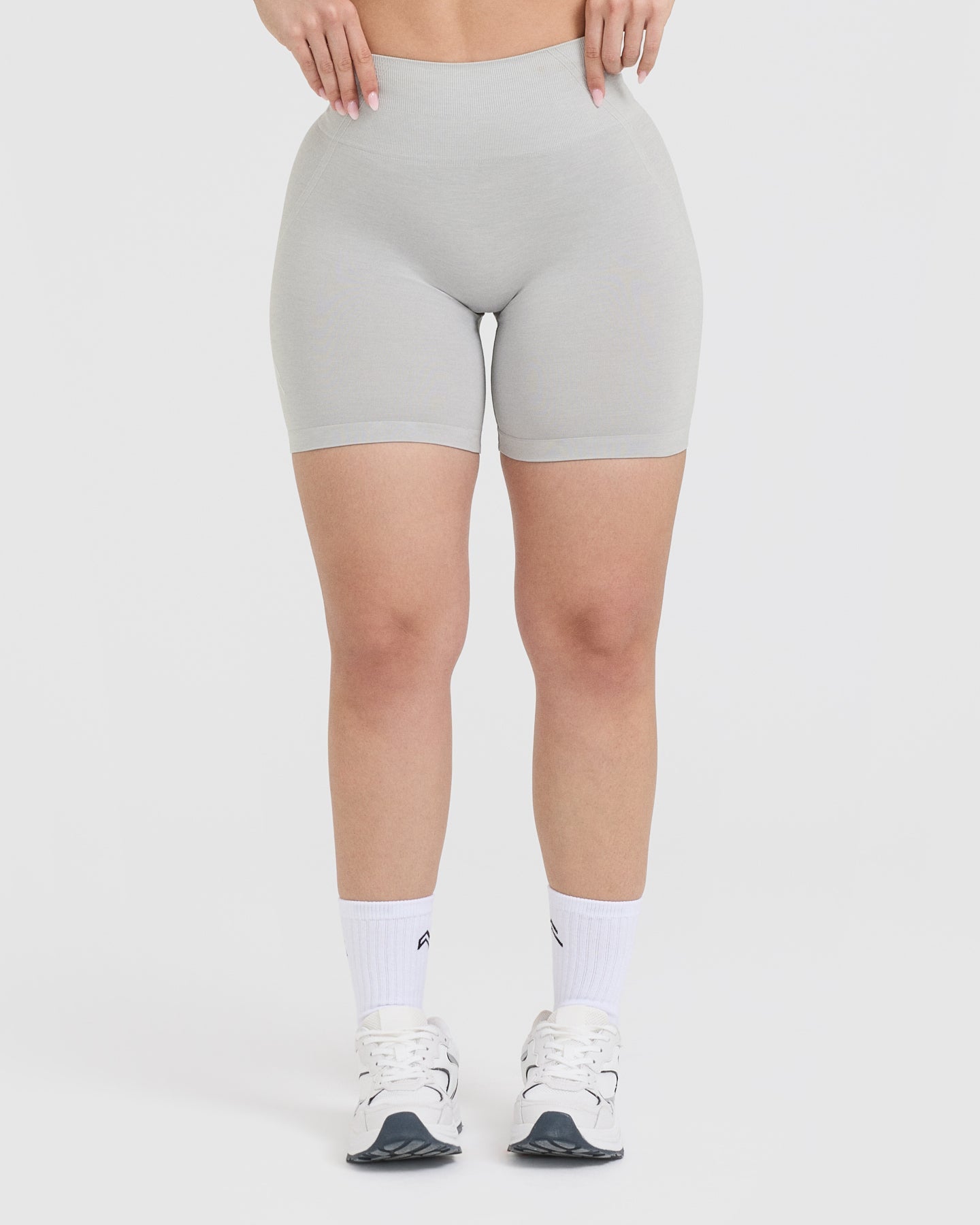 EffortlessLift Seamless Shorts with White Logo | Light Grey Marl