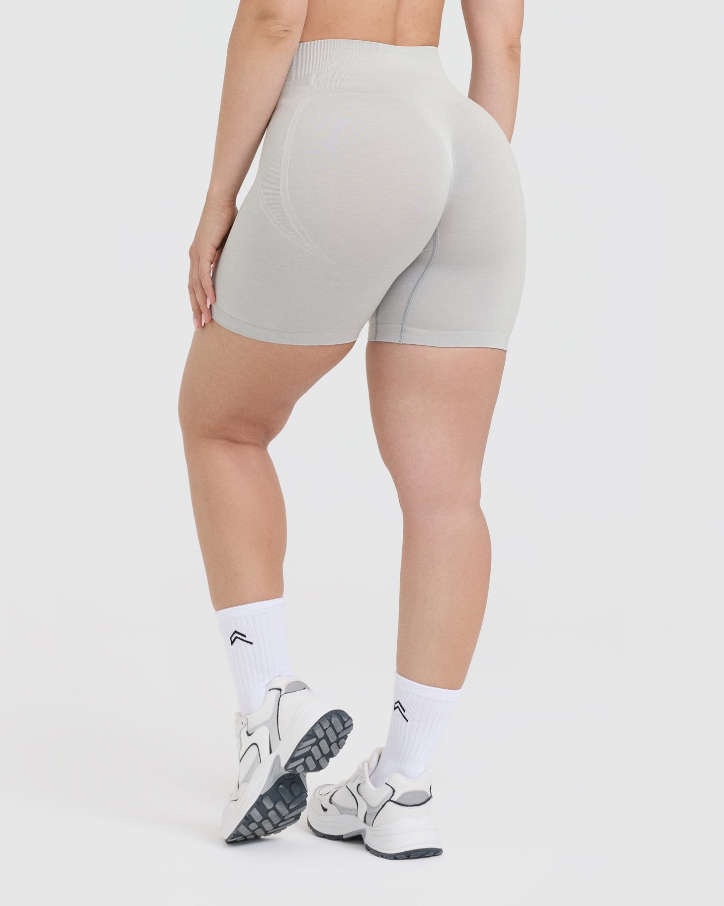 EffortlessLift Seamless Shorts with White Logo | Light Grey Marl - Image 2