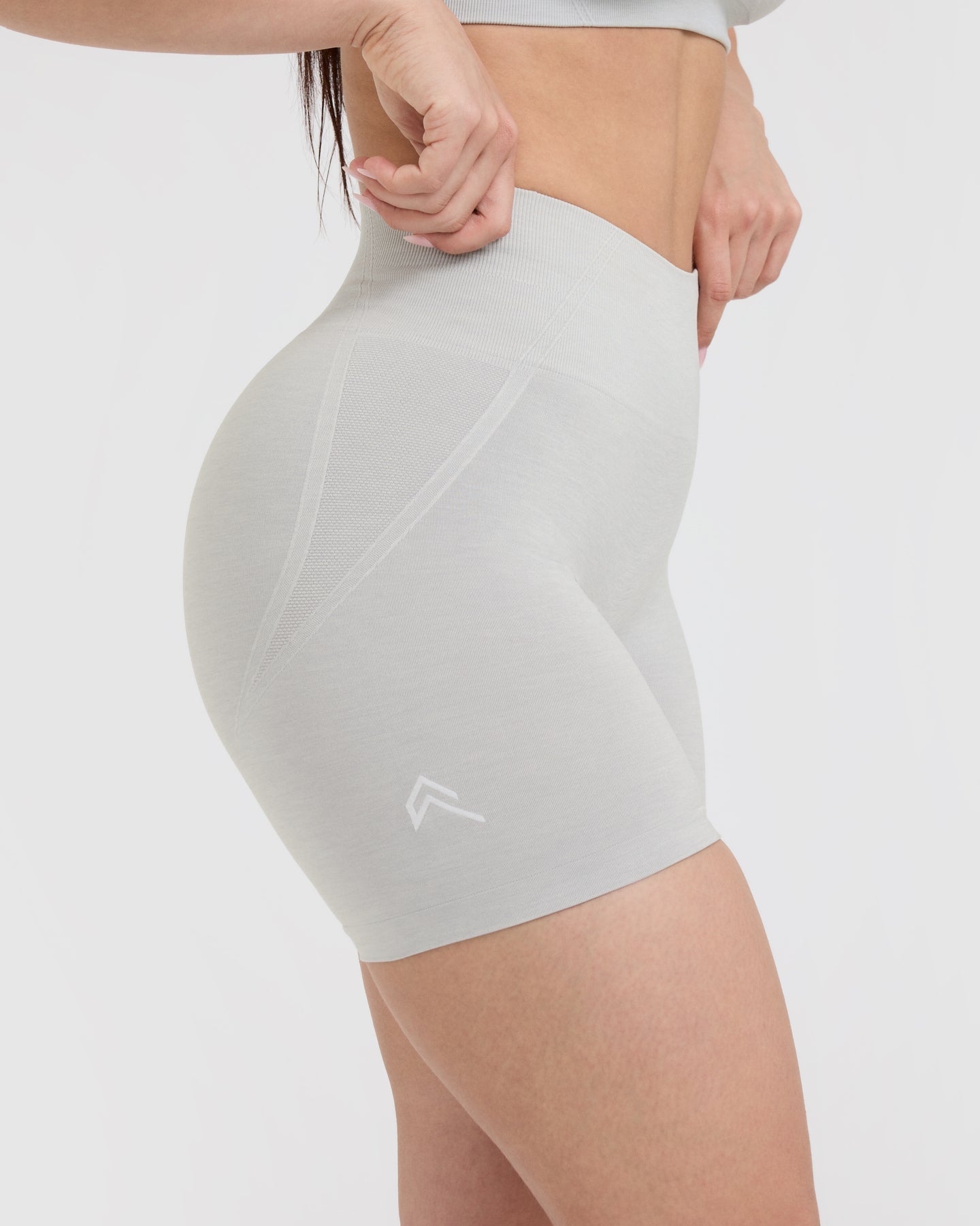 EffortlessLift Seamless Shorts with White Logo | Light Grey Marl - Image 4
