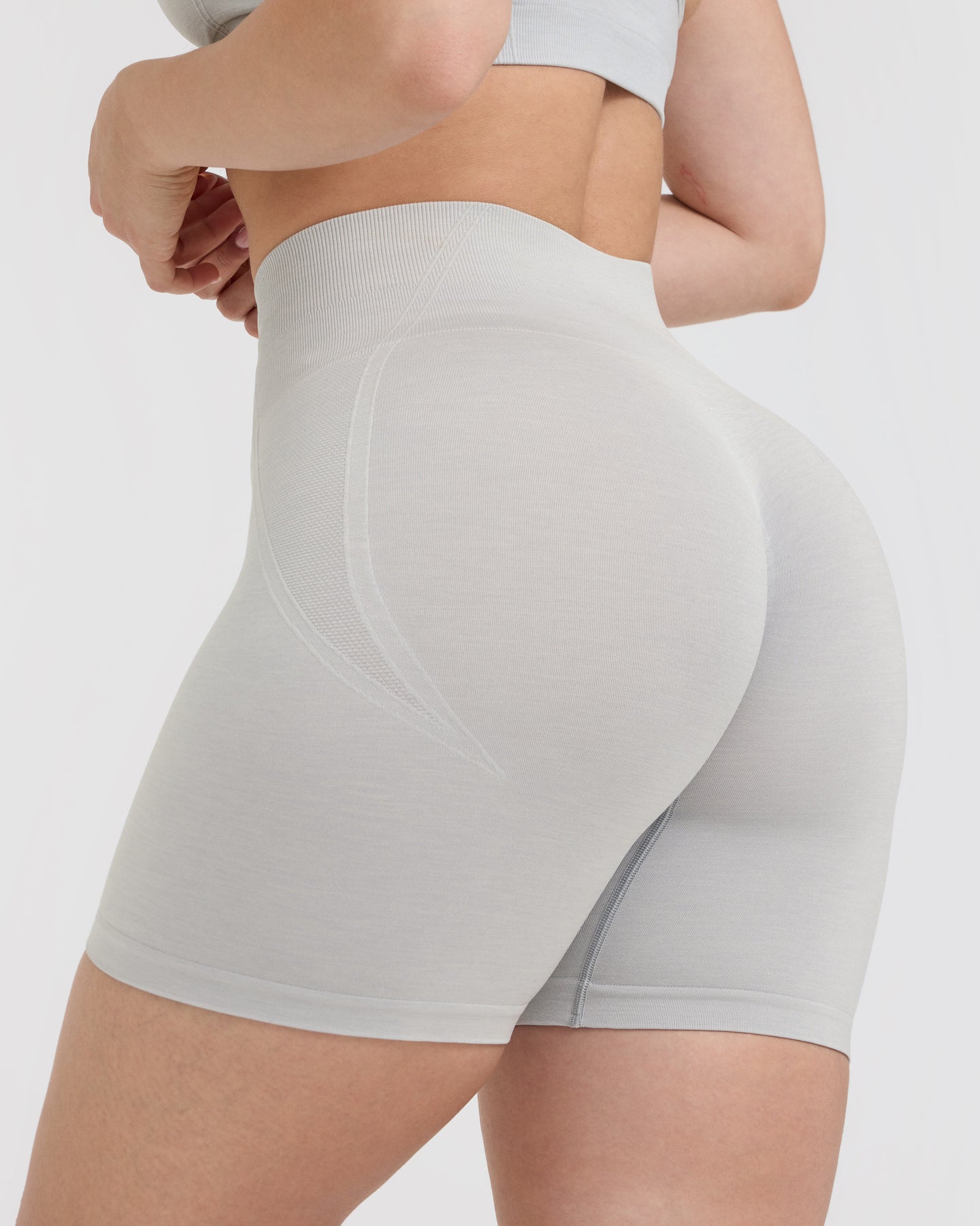 EffortlessLift Seamless Shorts with White Logo | Light Grey Marl - Image 5