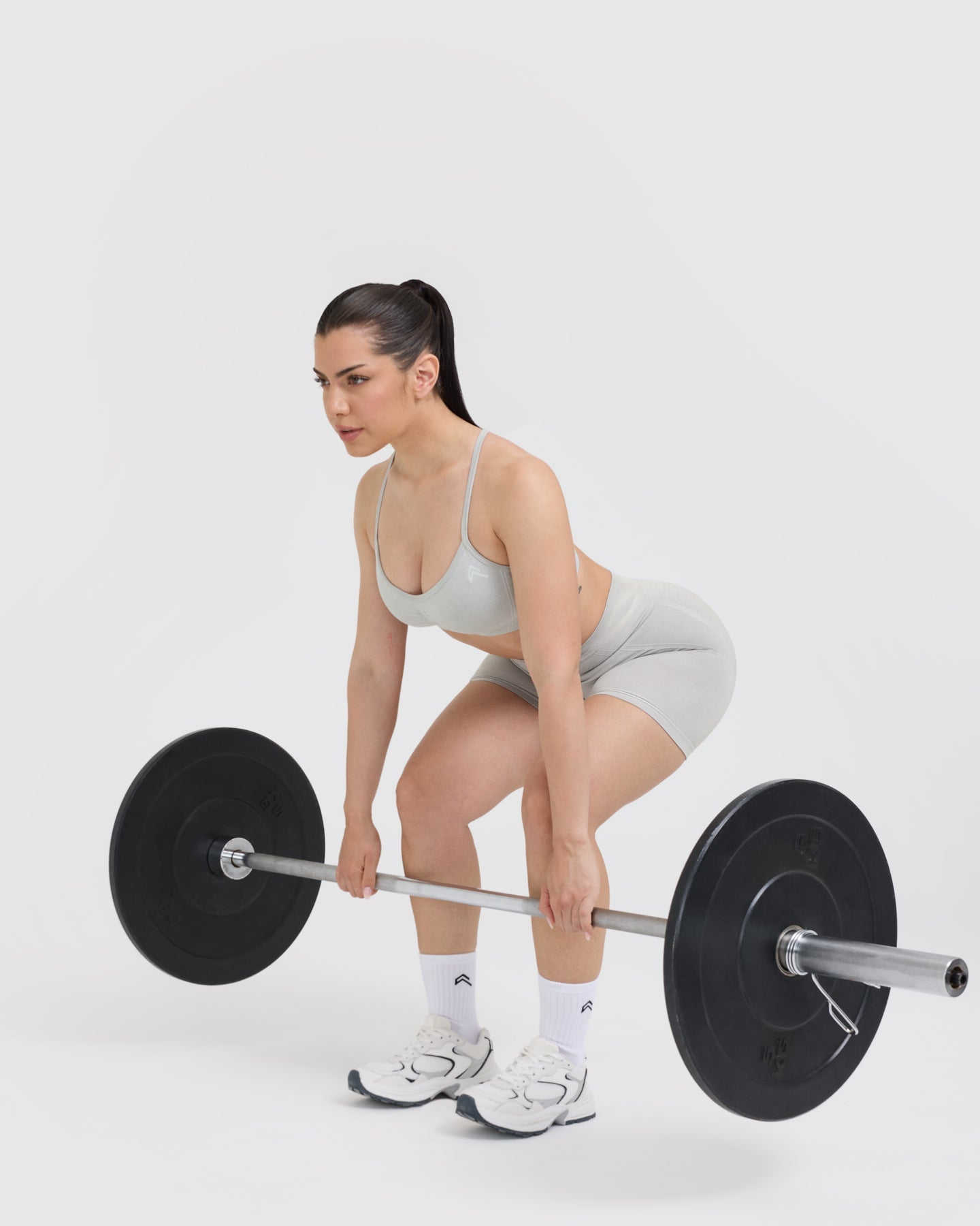 EffortlessLift Seamless Shorts with White Logo | Light Grey Marl - Image 6