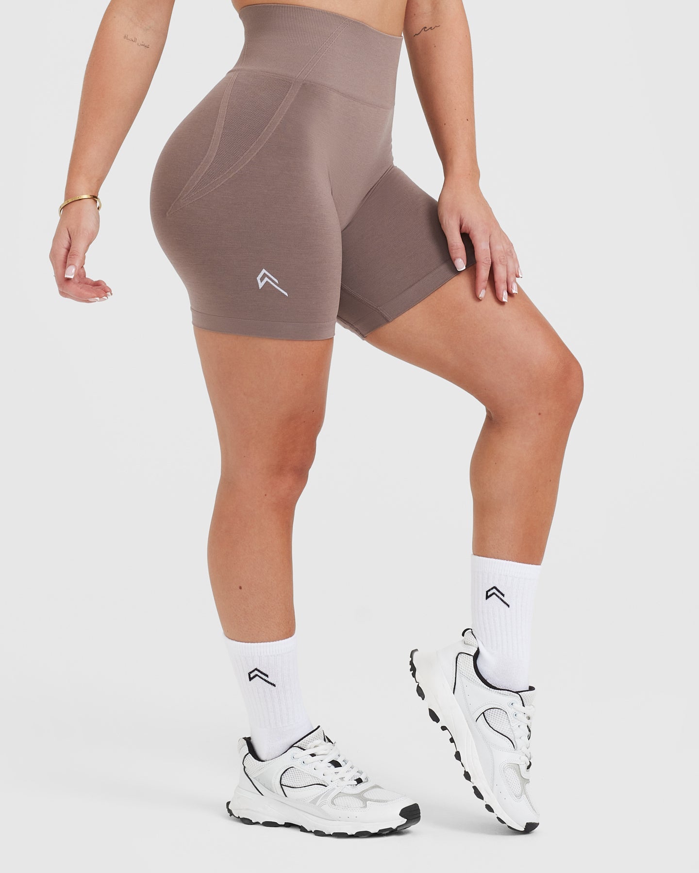 EffortlessLift Seamless Shorts with White Logo | Washed Cool Brown - Image 3