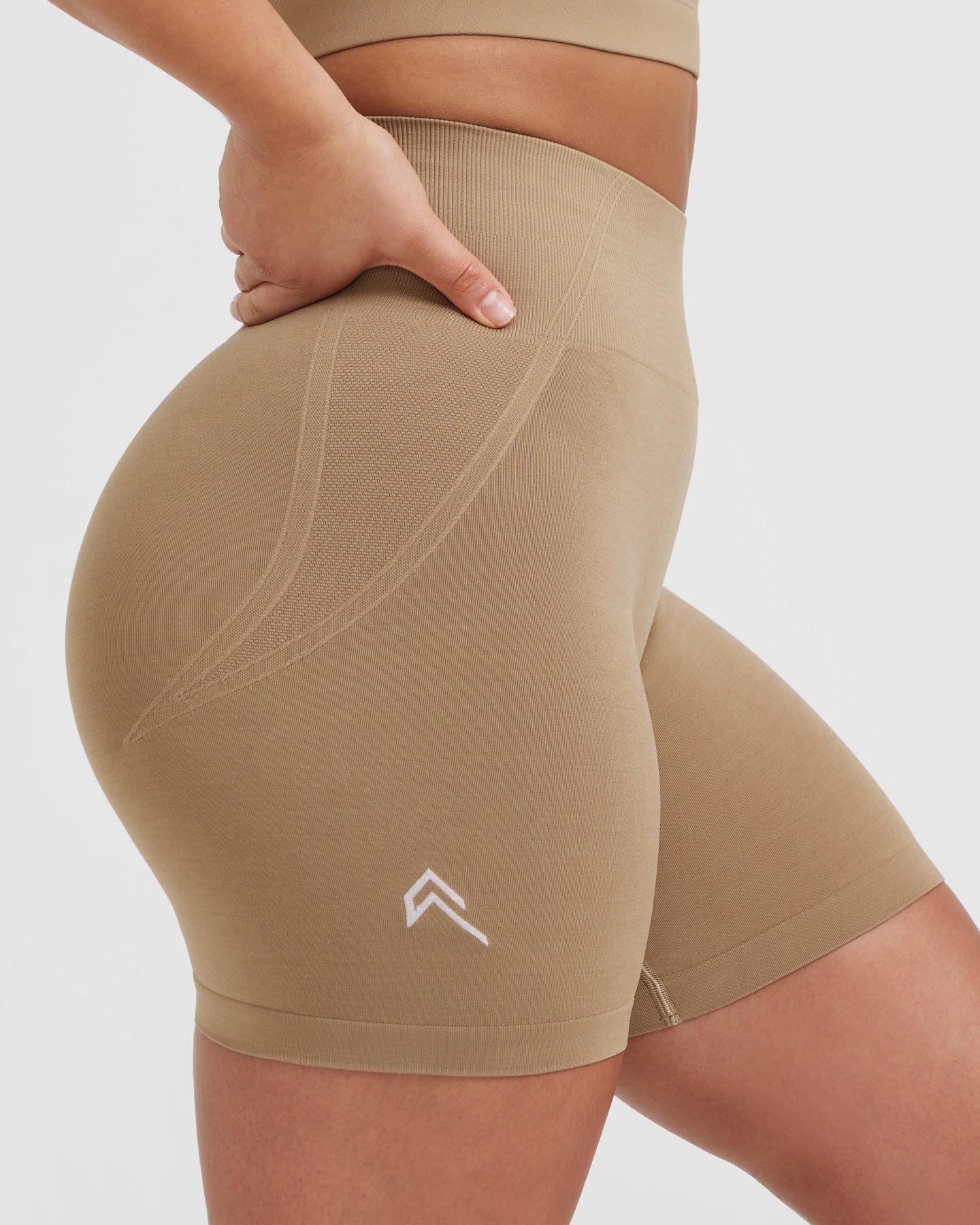 EffortlessLift Seamless Shorts with White Logo | Dune Brown - Image 4
