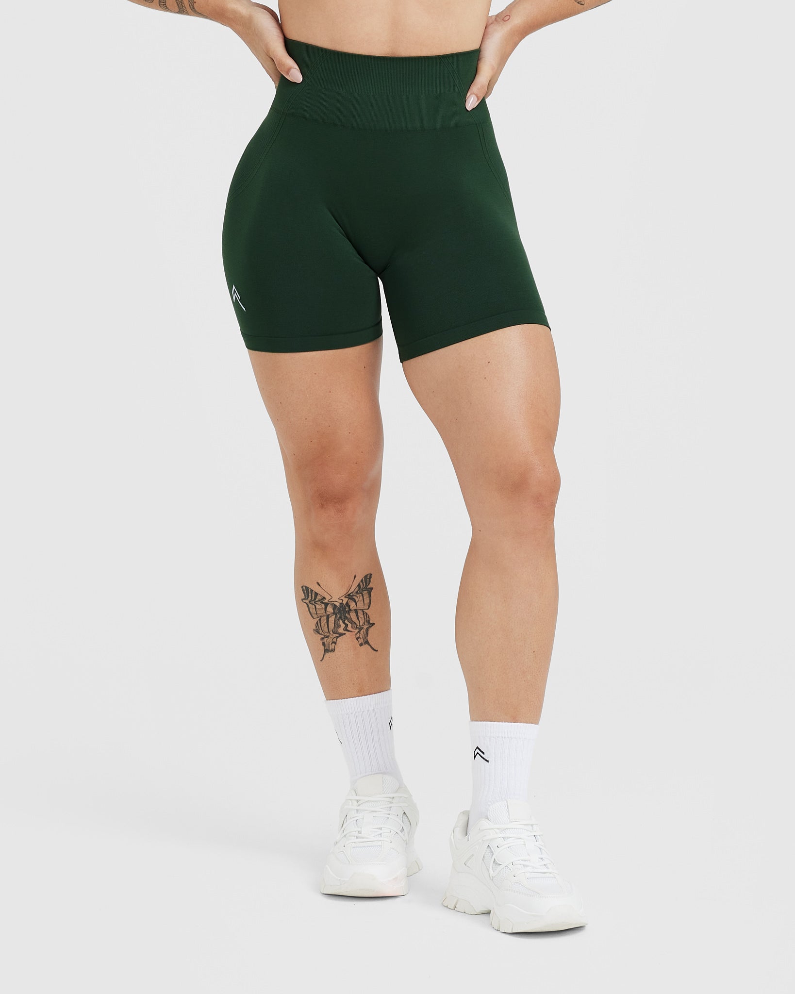 EffortlessLift Seamless Shorts with White Logo | Evergreen