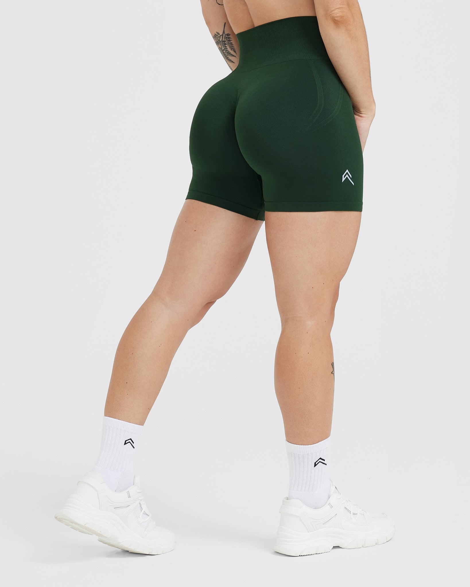 EffortlessLift Seamless Shorts with White Logo | Evergreen - Image 2