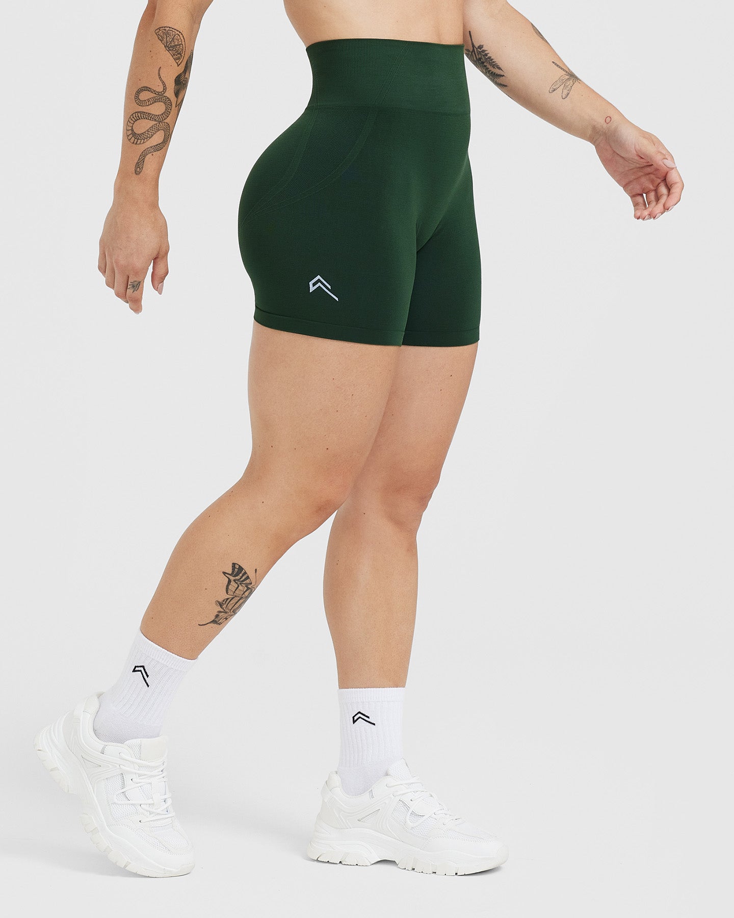 EffortlessLift Seamless Shorts with White Logo | Evergreen - Image 3