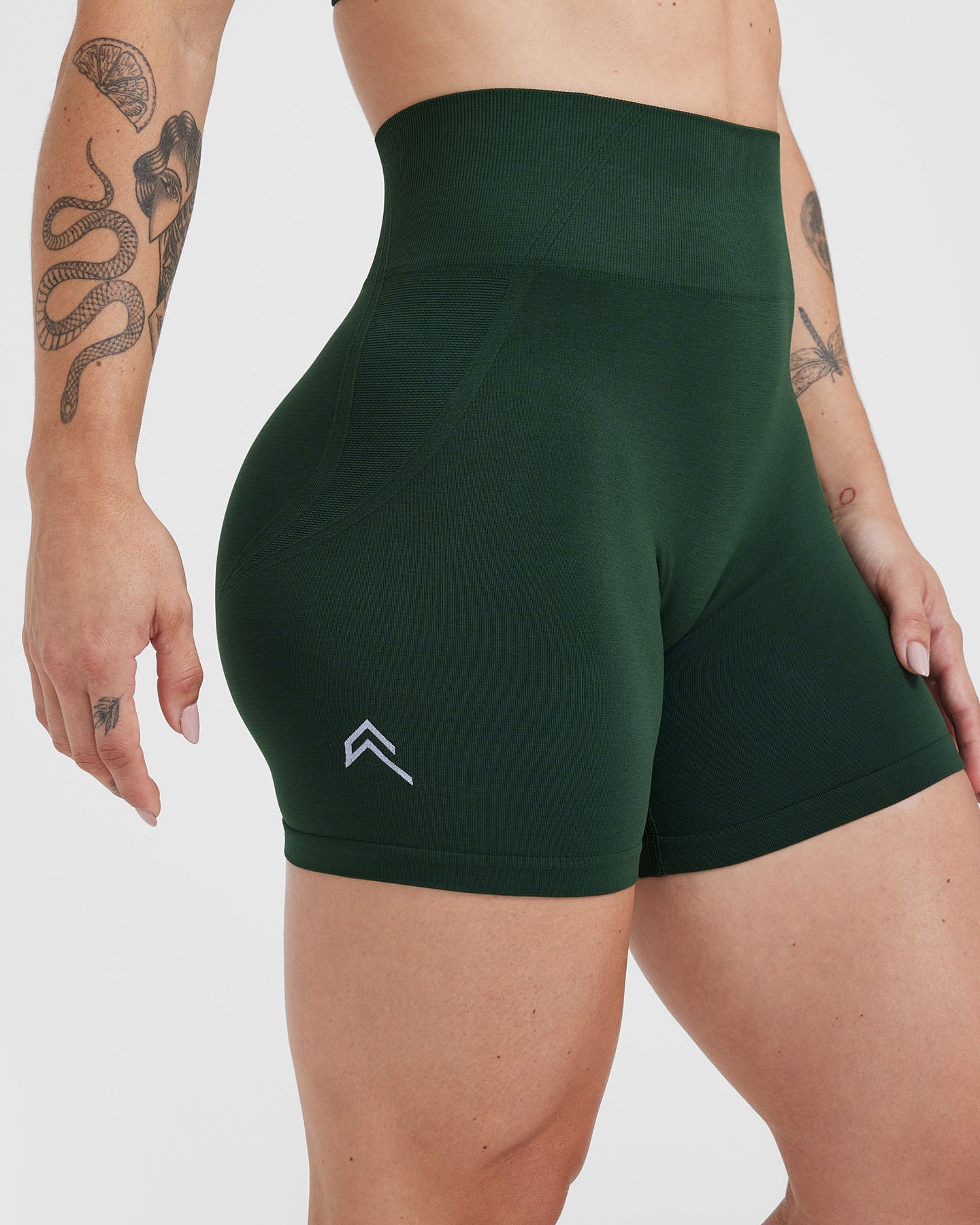 EffortlessLift Seamless Shorts with White Logo | Evergreen - Image 4