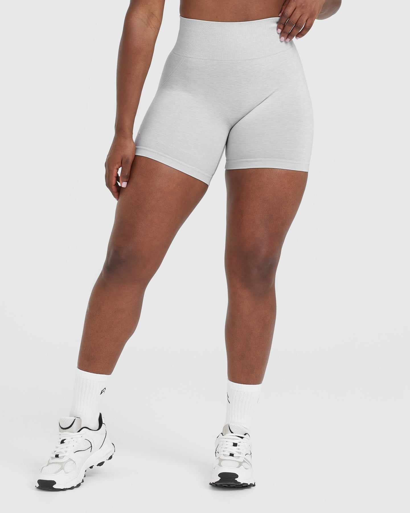 EffortlessLift Seamless Shorts with White Logo | Grey Marl