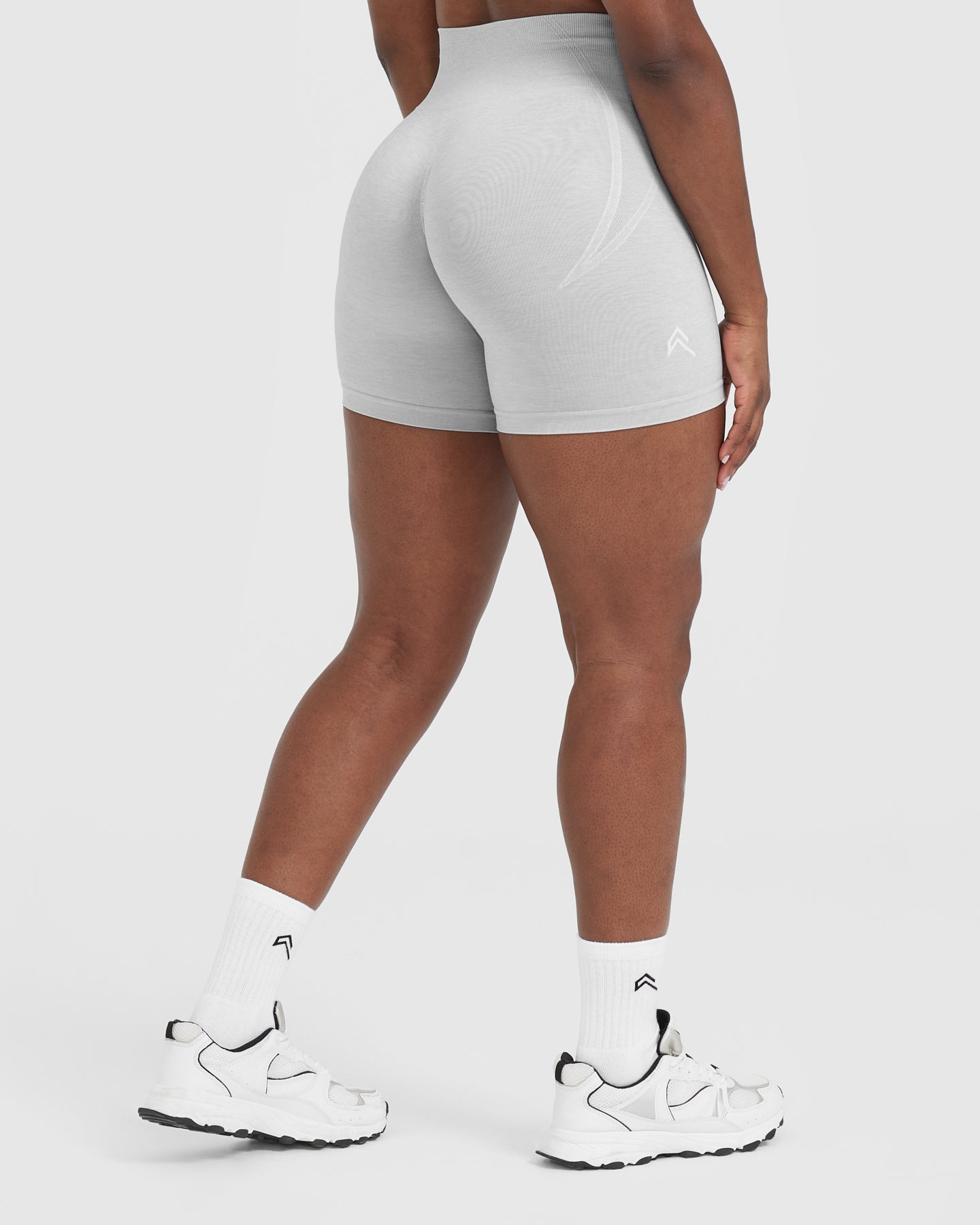 EffortlessLift Seamless Shorts with White Logo | Grey Marl - Image 2