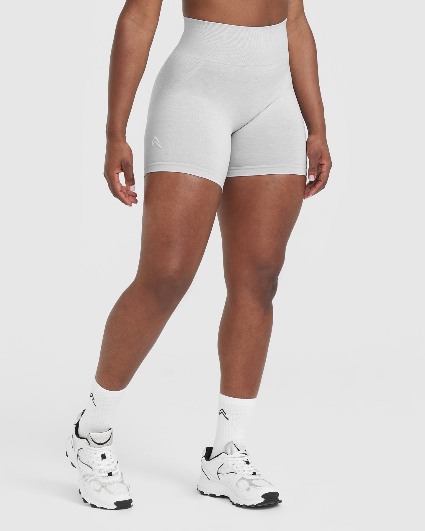 EffortlessLift Seamless Shorts with White Logo | Grey Marl - Image 3