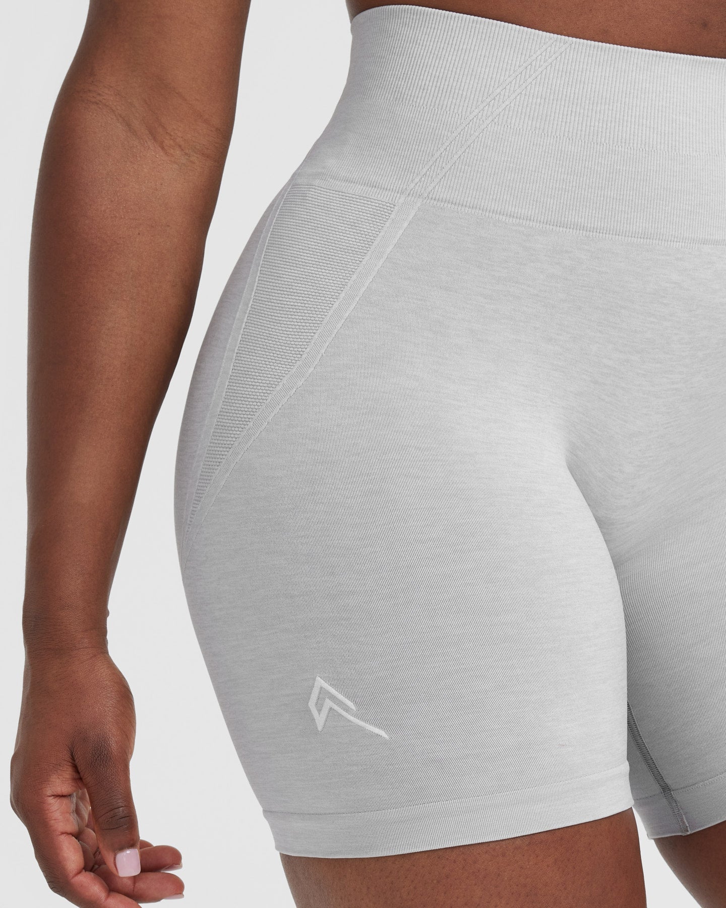 EffortlessLift Seamless Shorts with White Logo | Grey Marl - Image 4