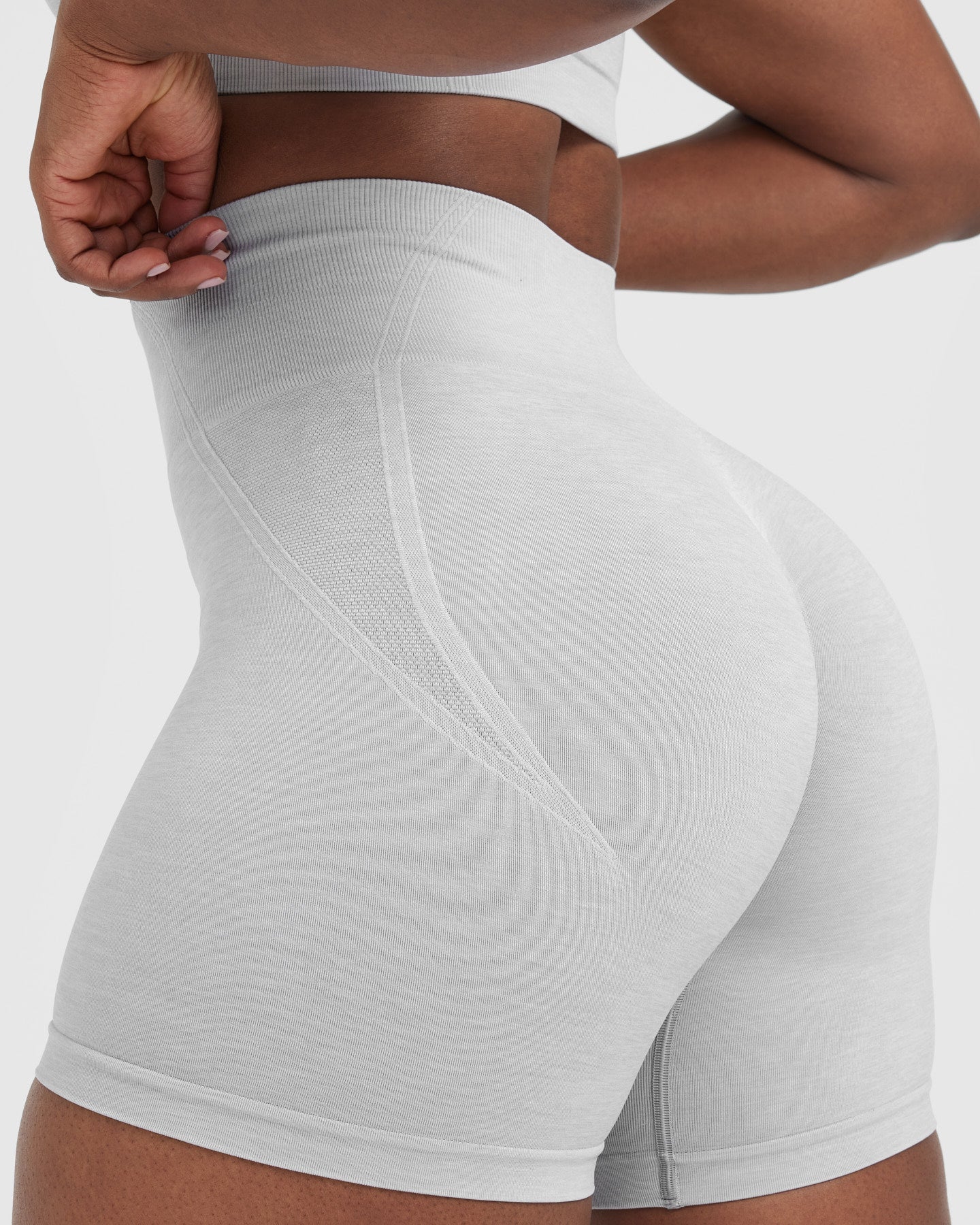 EffortlessLift Seamless Shorts with White Logo | Grey Marl - Image 5