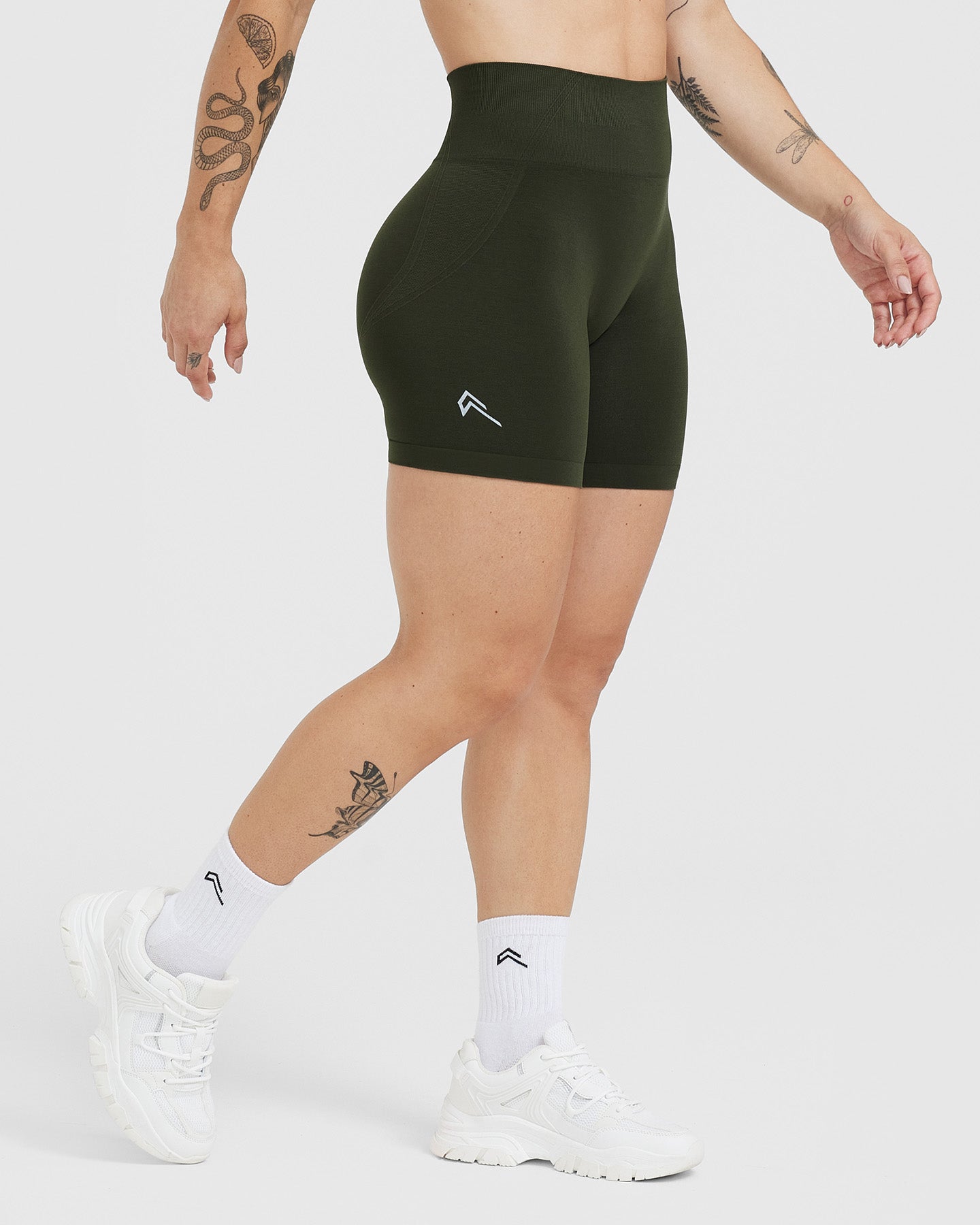 EffortlessLift Seamless Shorts with White Logo | Khaki - Image 3