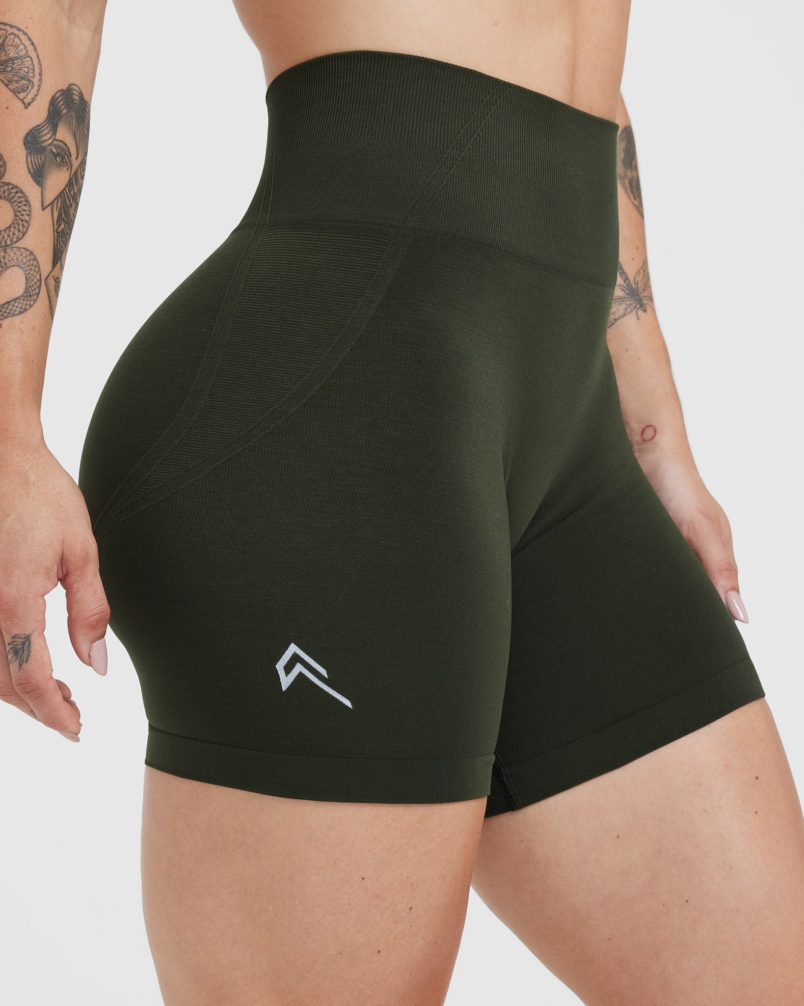 EffortlessLift Seamless Shorts with White Logo | Khaki - Image 5