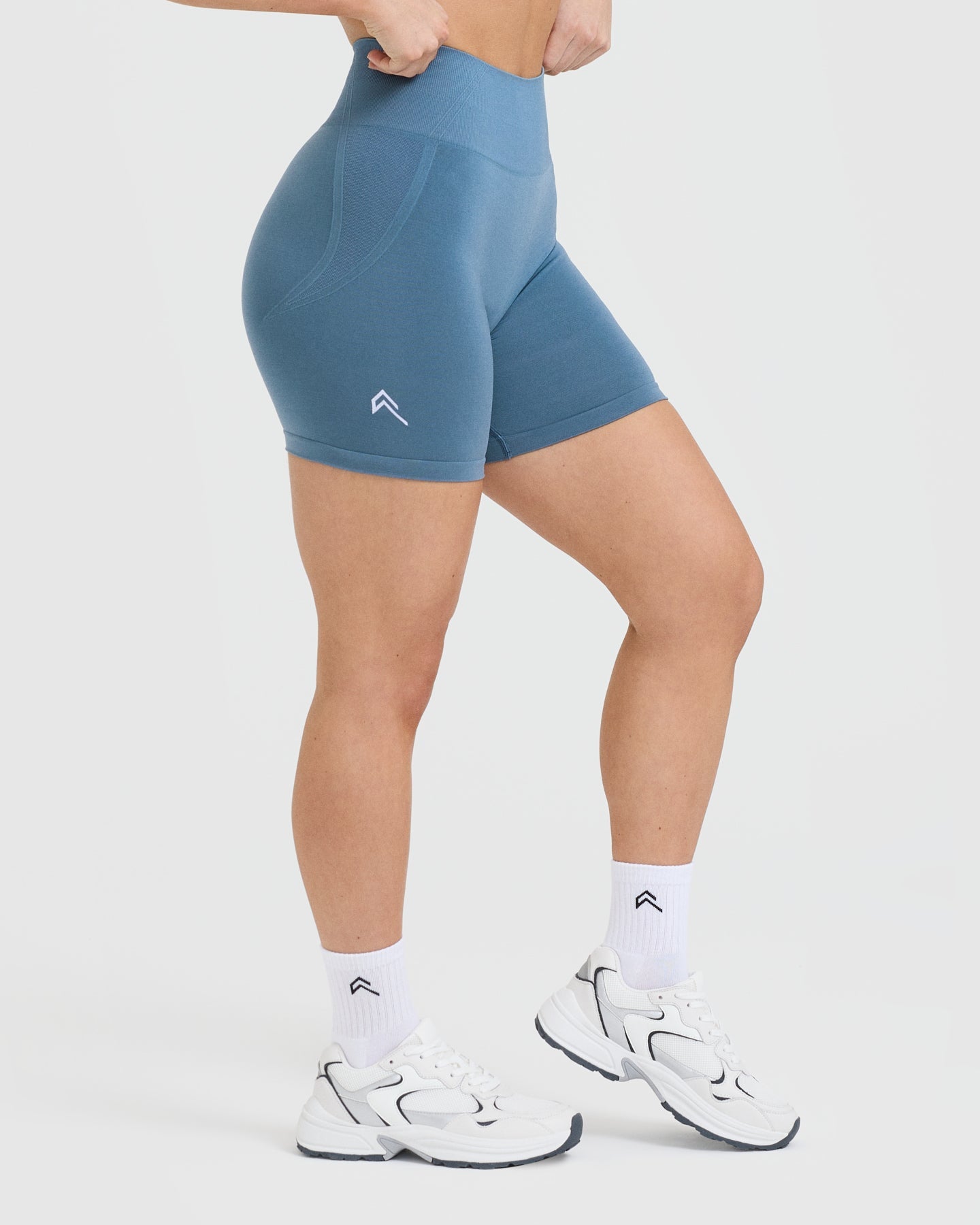 EffortlessLift Seamless Shorts with White Logo | Moonstone Blue - Image 3