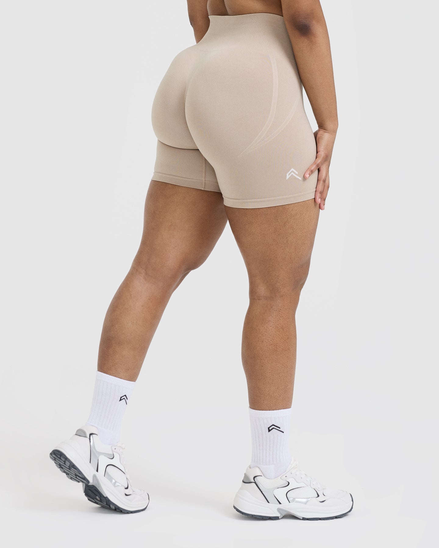 EffortlessLift Seamless Shorts with White Logo | Mushroom Brown - Image 2