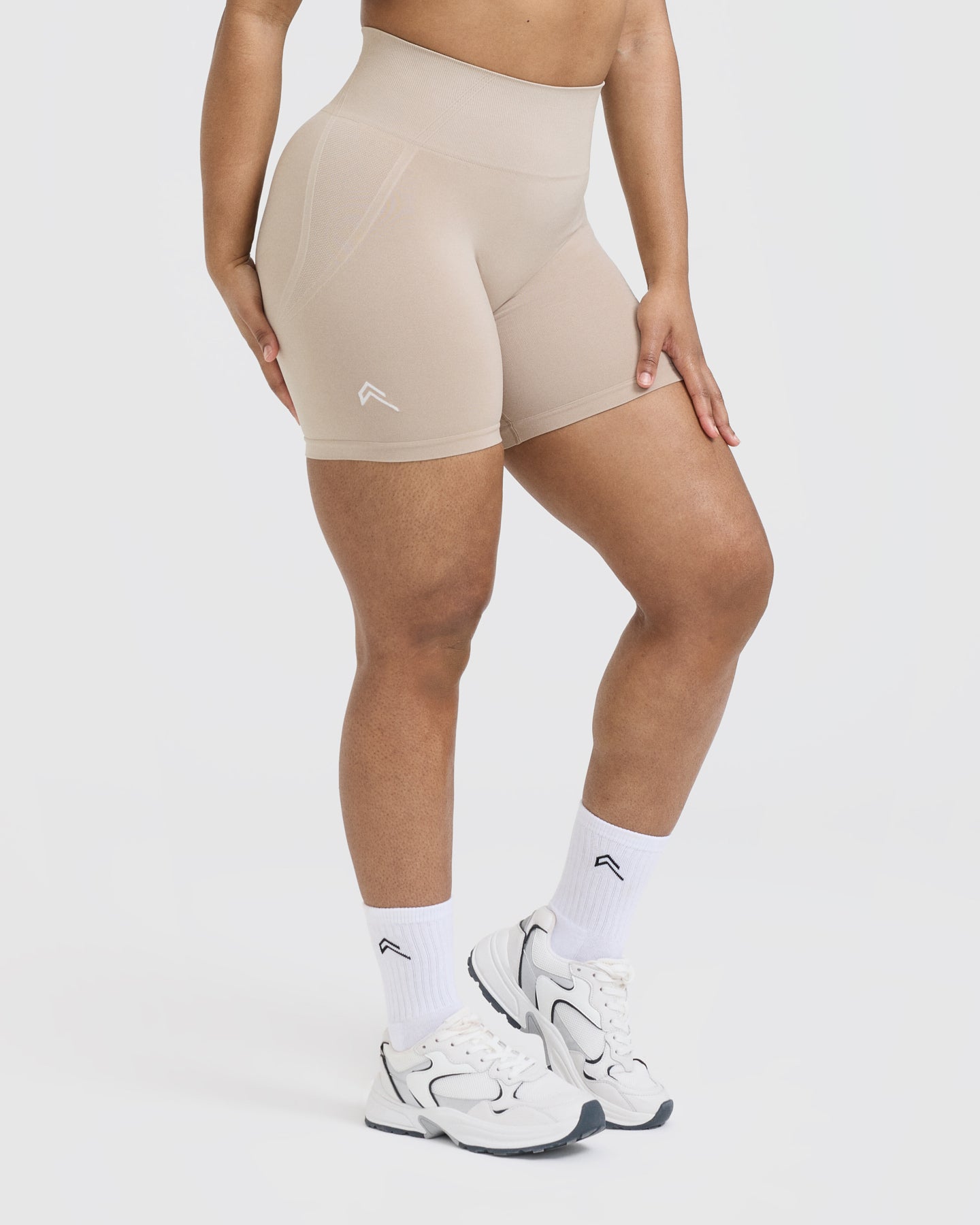 EffortlessLift Seamless Shorts with White Logo | Mushroom Brown - Image 3