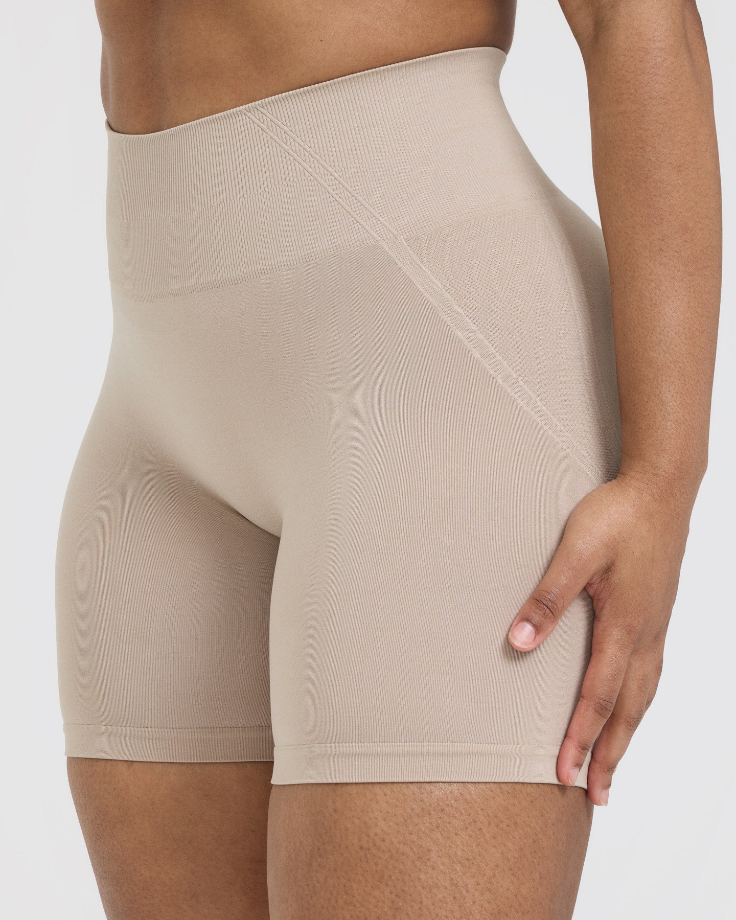 EffortlessLift Seamless Shorts with White Logo | Mushroom Brown - Image 4