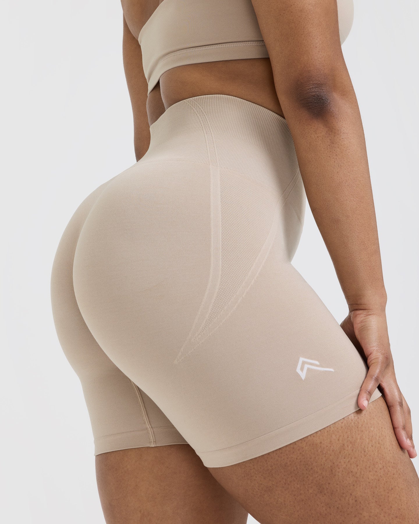 EffortlessLift Seamless Shorts with White Logo | Mushroom Brown - Image 5