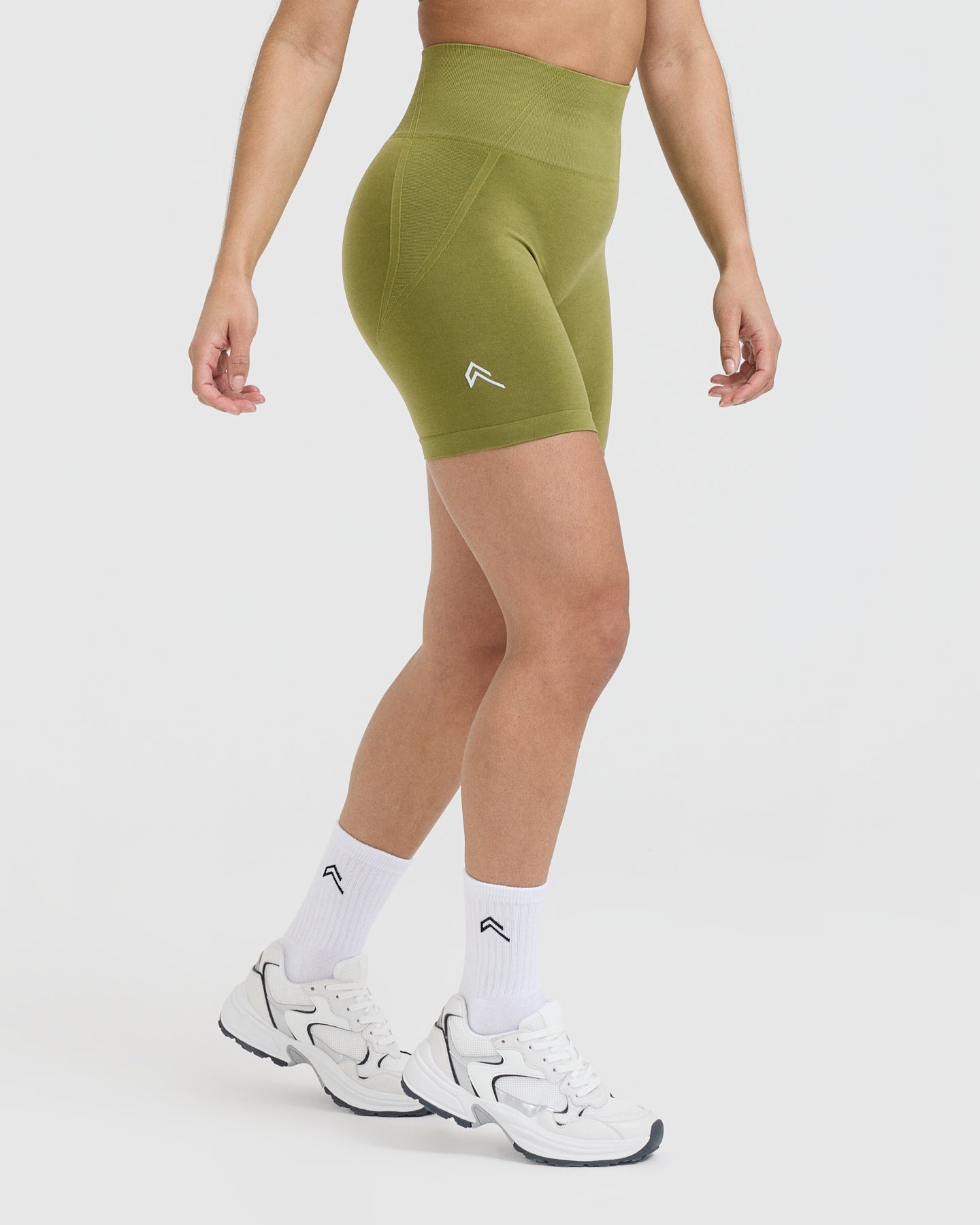 EffortlessLift Seamless Shorts with White Logo | Olive Green - Image 3