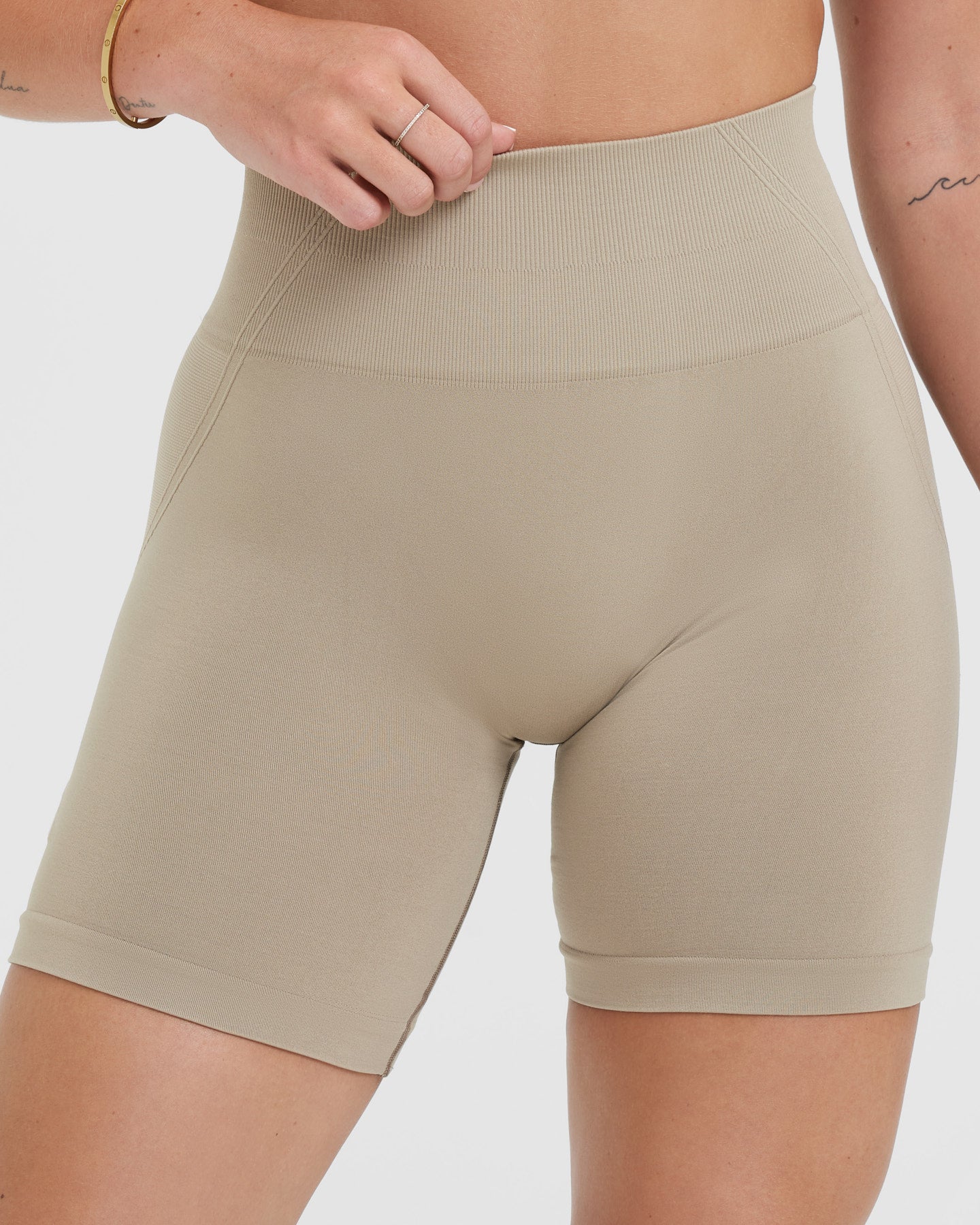 EffortlessLift Seamless Shorts with White Logo | Washed Sandstone - Image 4