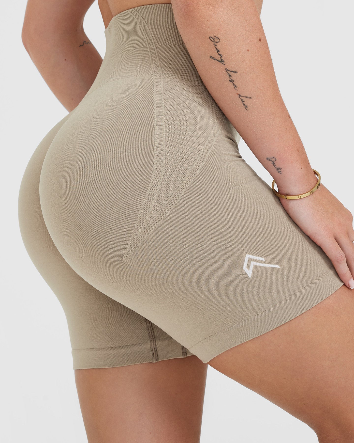 EffortlessLift Seamless Shorts with White Logo | Washed Sandstone - Image 5