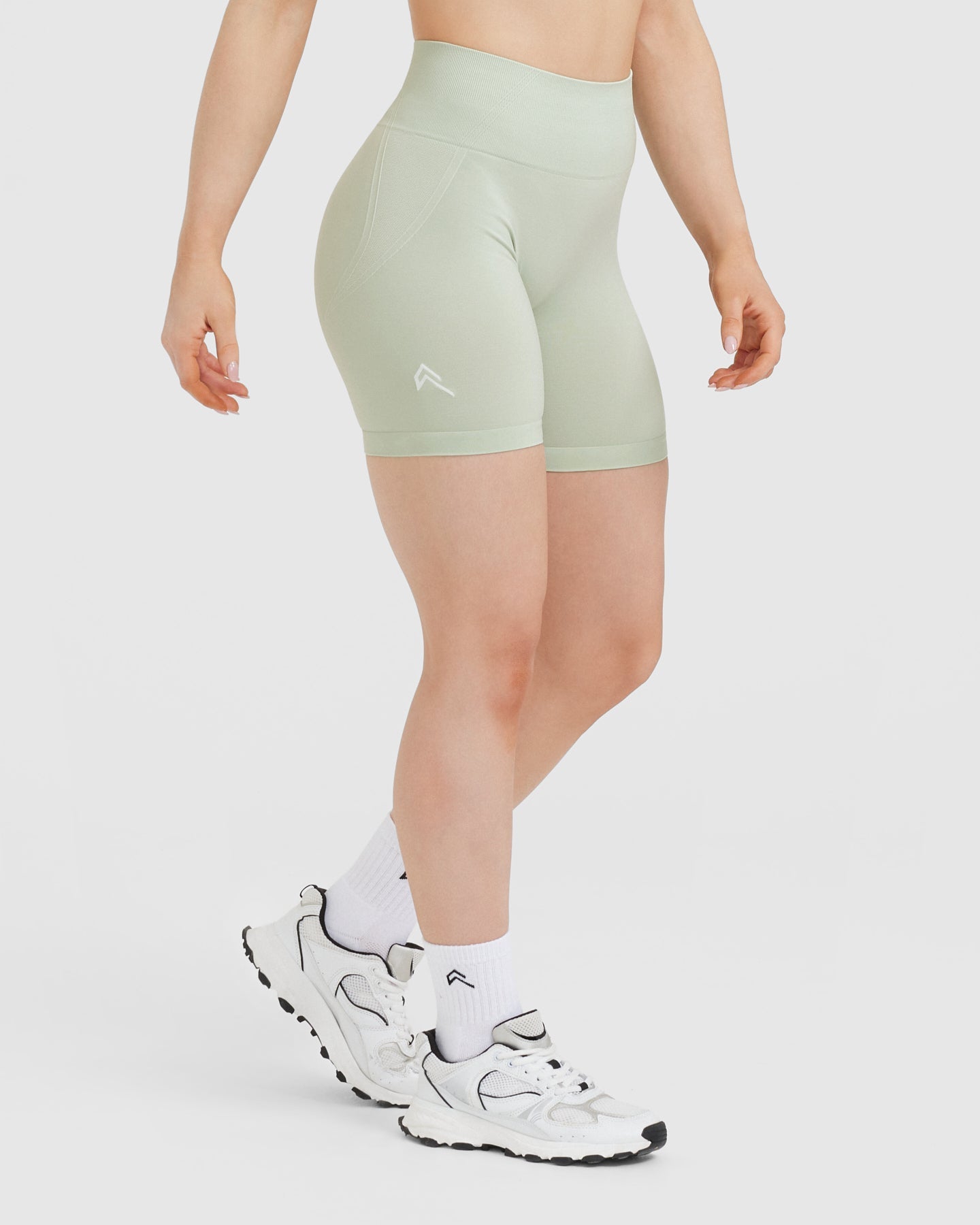 EffortlessLift Seamless Shorts with White Logo | Tea Green - Image 3
