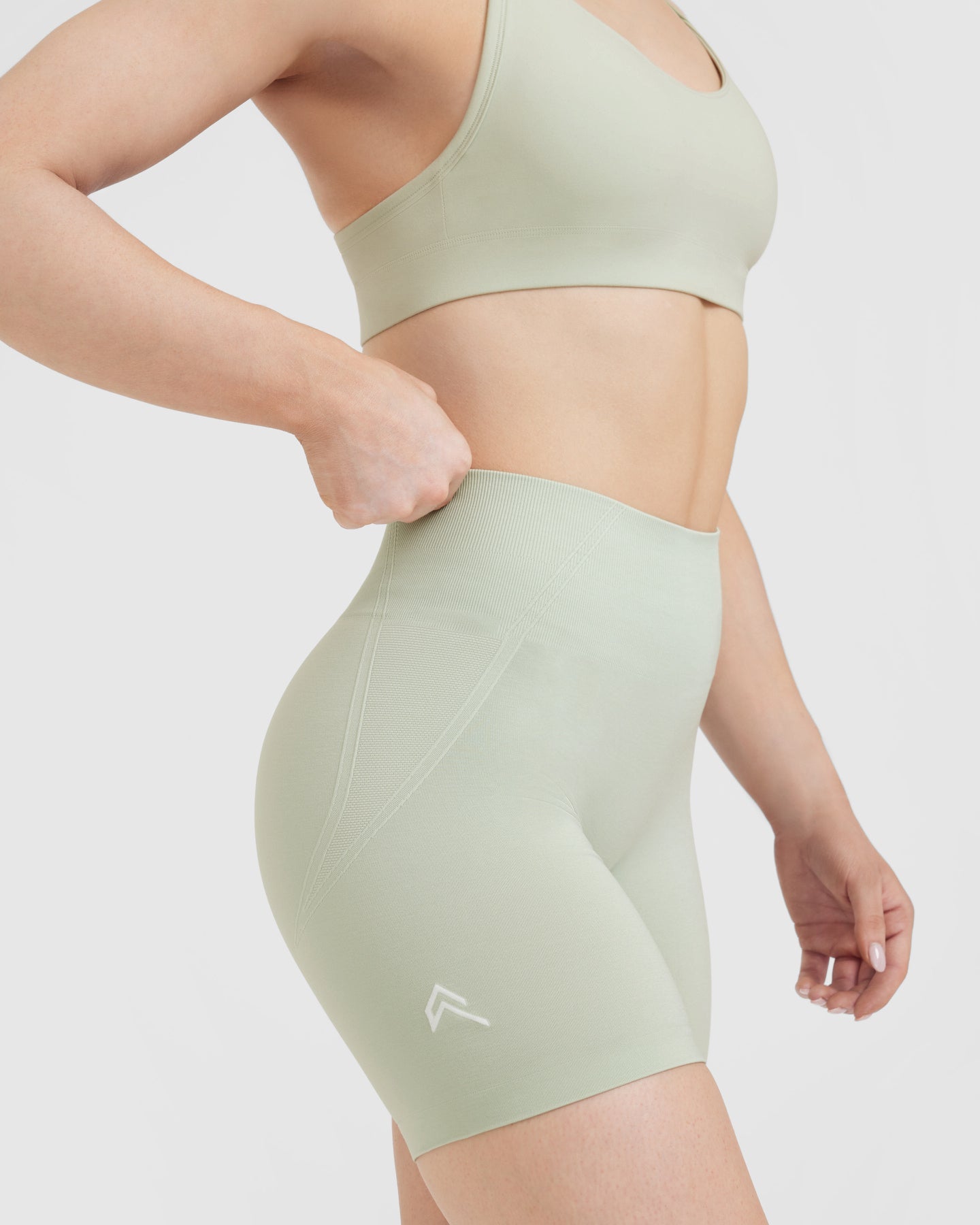 EffortlessLift Seamless Shorts with White Logo | Tea Green - Image 4
