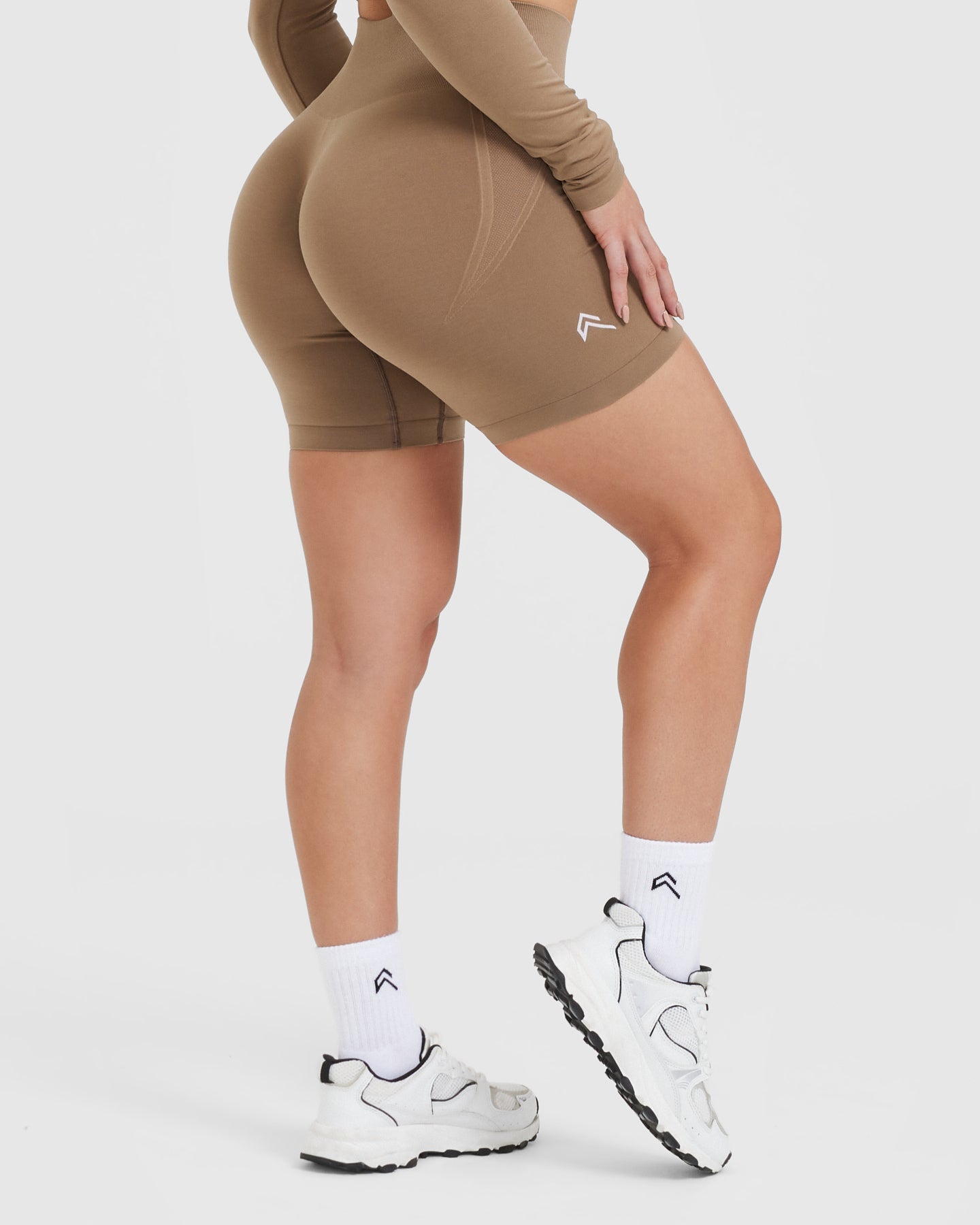 EffortlessLift Seamless Shorts with White Logo | Walnut - Image 2