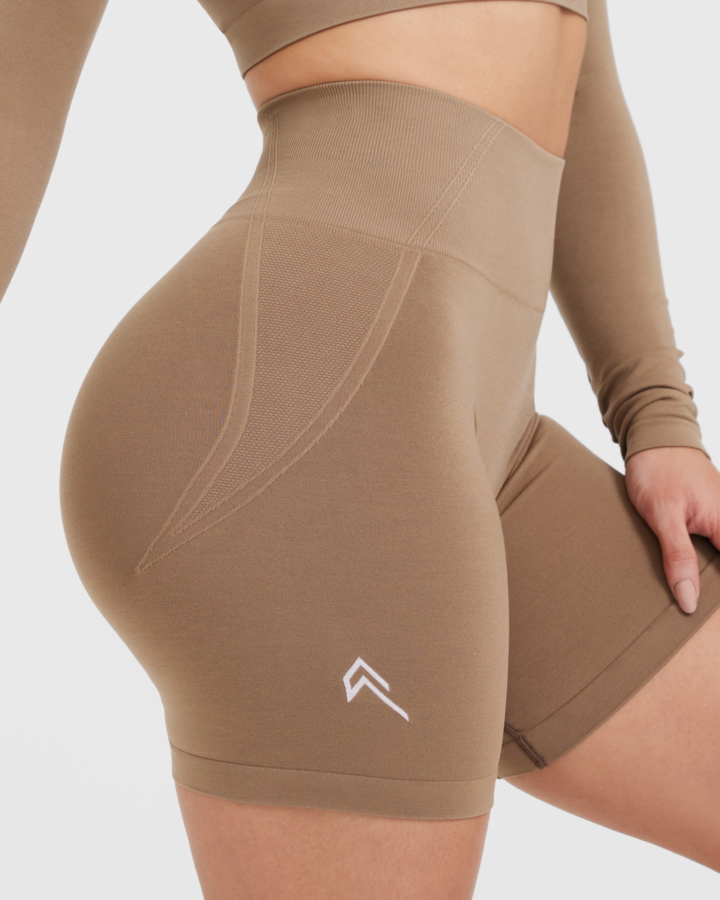 EffortlessLift Seamless Shorts with White Logo | Walnut - Image 4