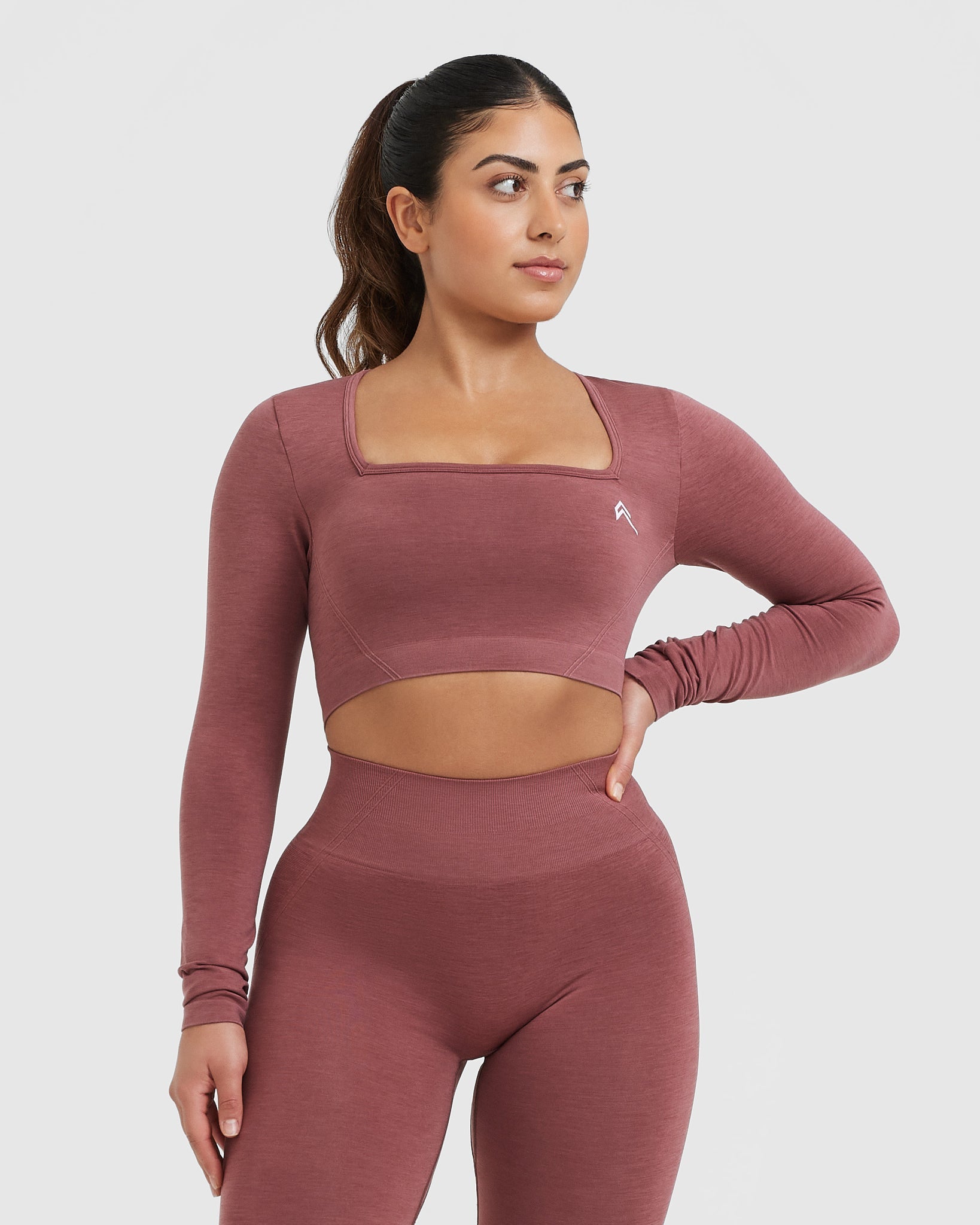 EffortlessLift Square Neck Crop Long Sleeve Top with White Logo | Berry