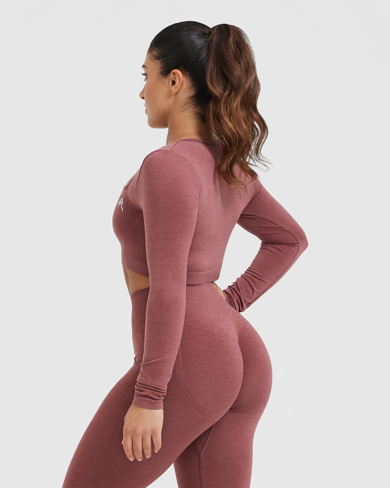 Alternative view of EffortlessLift Square Neck Crop Long Sleeve Top with White Logo | Berry