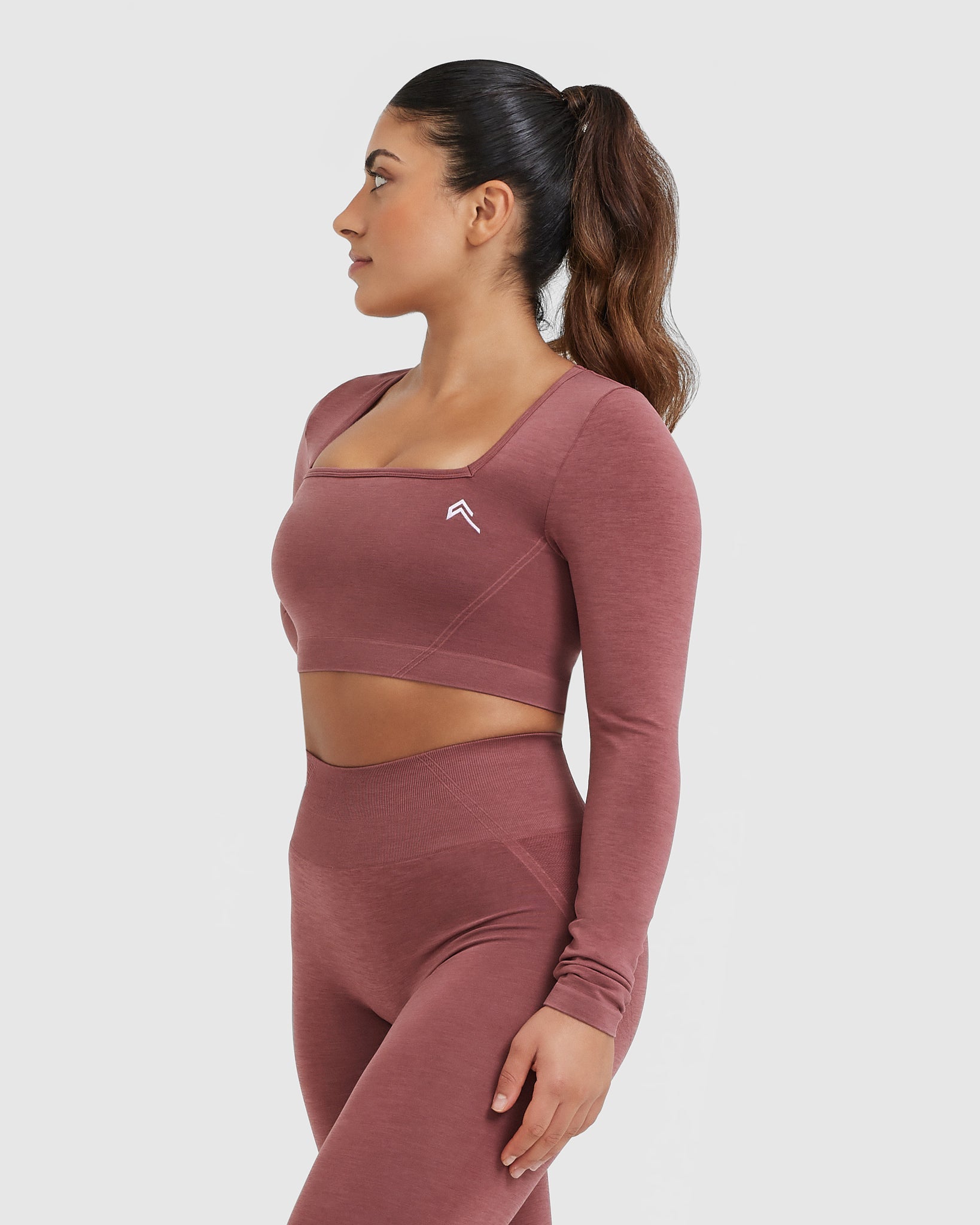 EffortlessLift Square Neck Crop Long Sleeve Top with White Logo | Berry - Image 3
