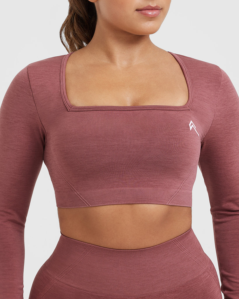 EffortlessLift Square Neck Crop Long Sleeve Top with White Logo | Berry - Image 4